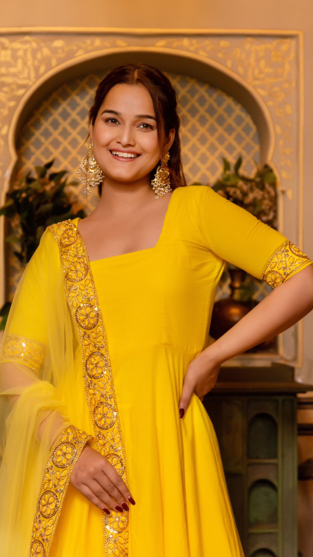 GAURANGI YELLOW GOTTA LACE EMBORIDERY COTTON ANARKALI SET