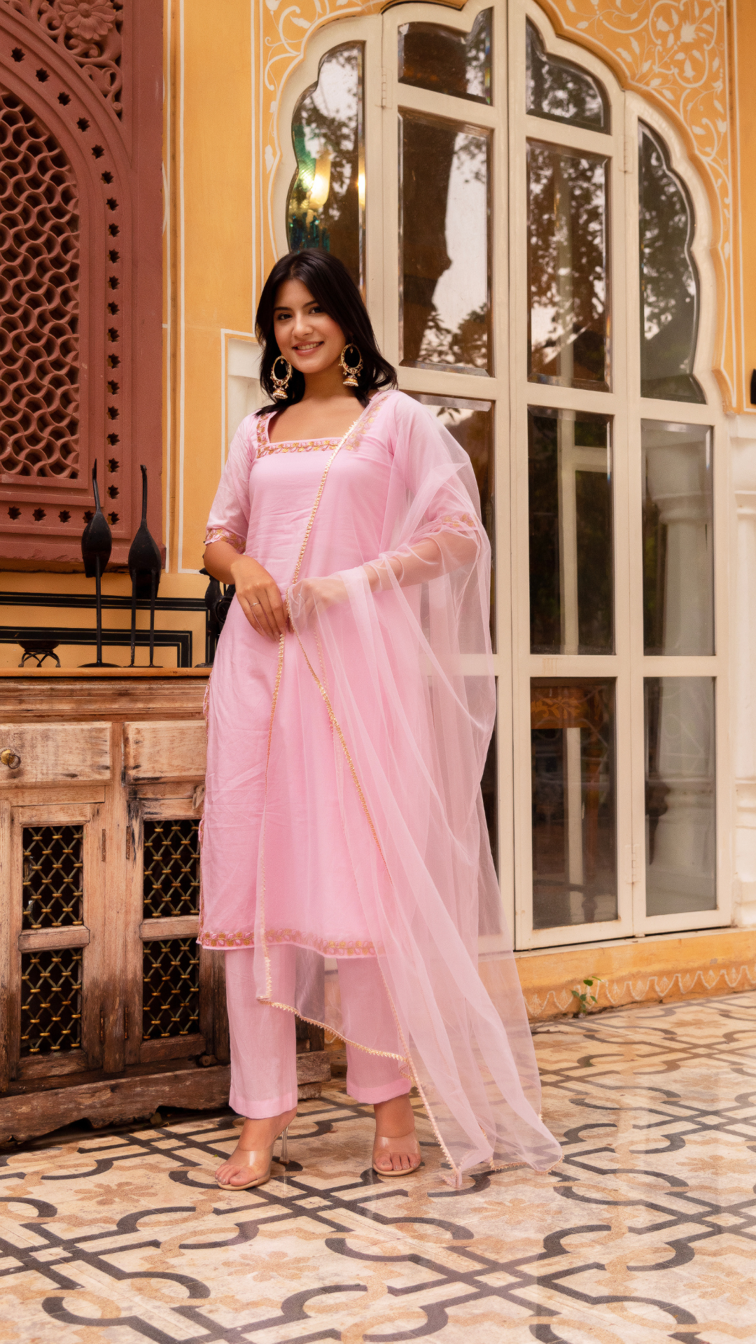 GAURANGI BHUMIKA  PINK EMBORIDERY COTTON SUIT SET