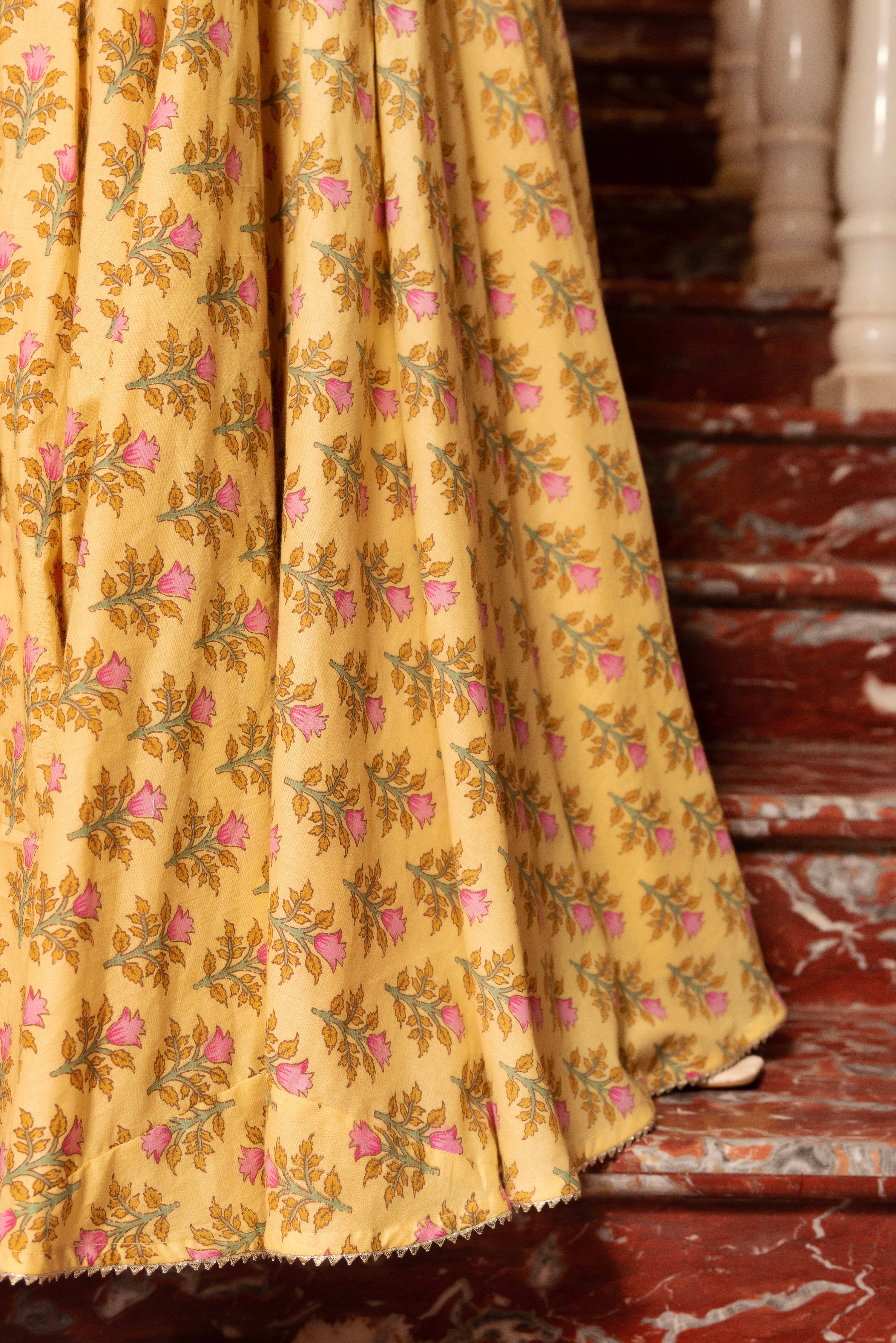 KAPAS LEMON YELLOW FLORAL LEHENGA SET