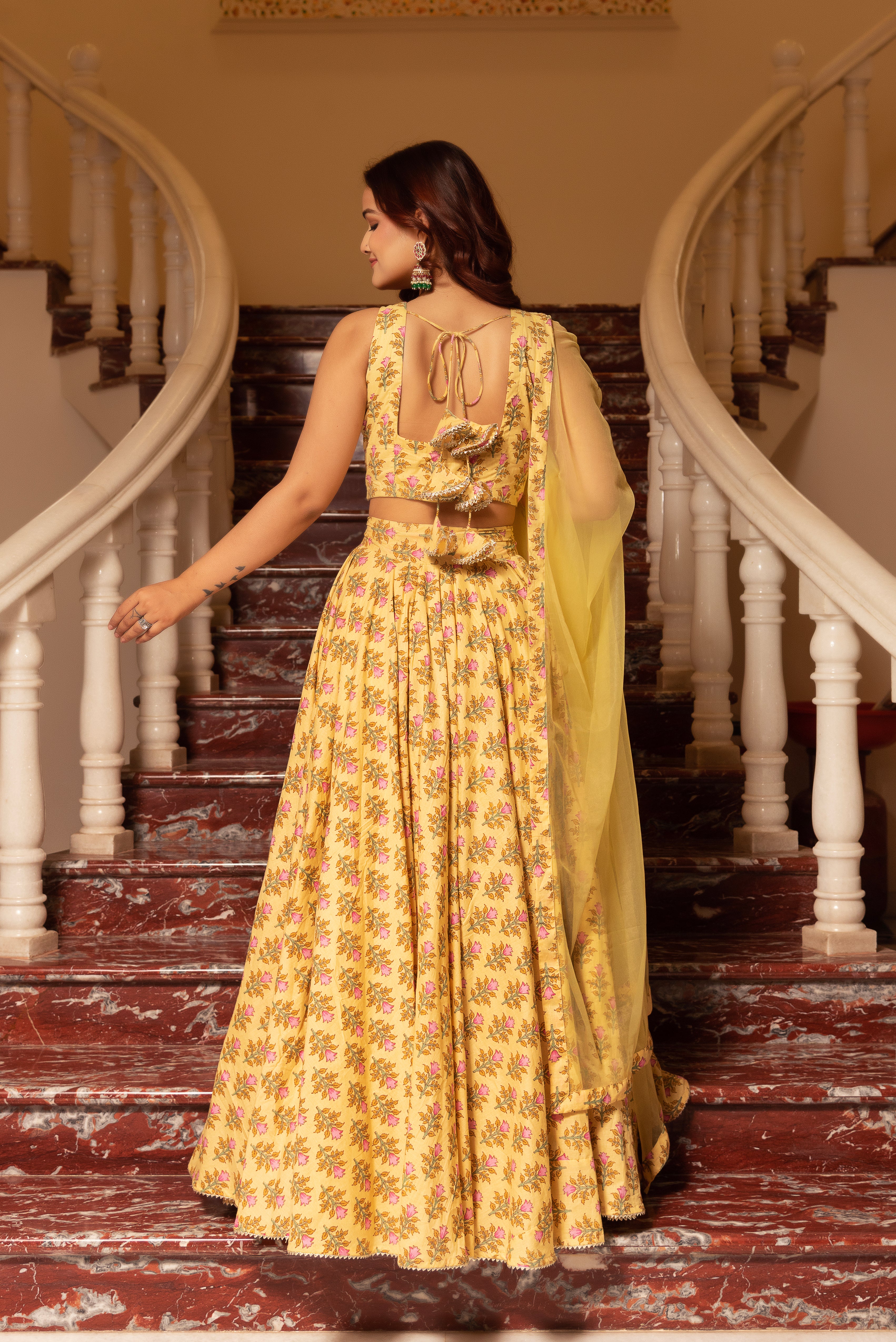 KAPAS LEMON YELLOW FLORAL LEHENGA SET