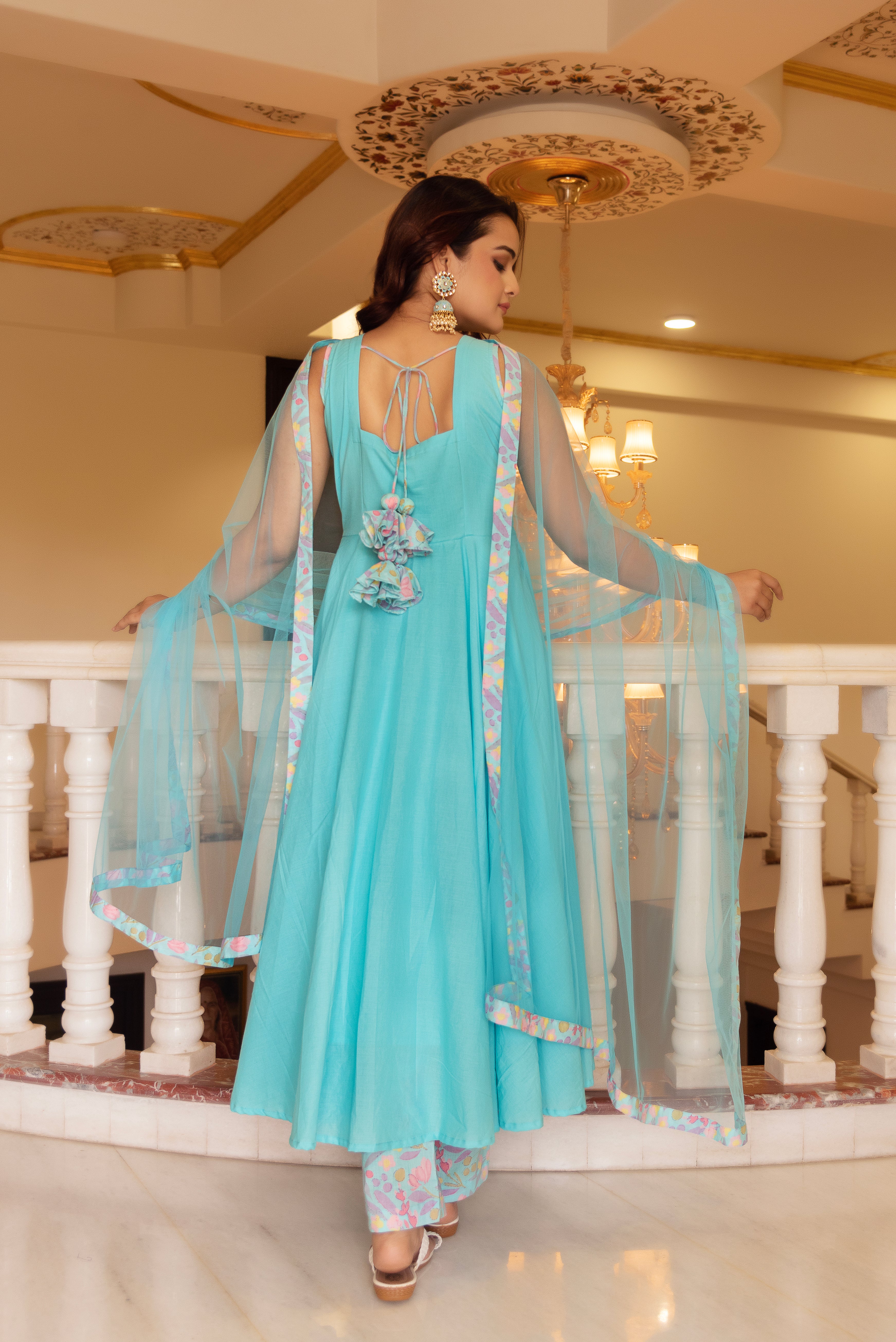 KAPAS PASTEL BLUE SLEEVELESS ANARKALI SET