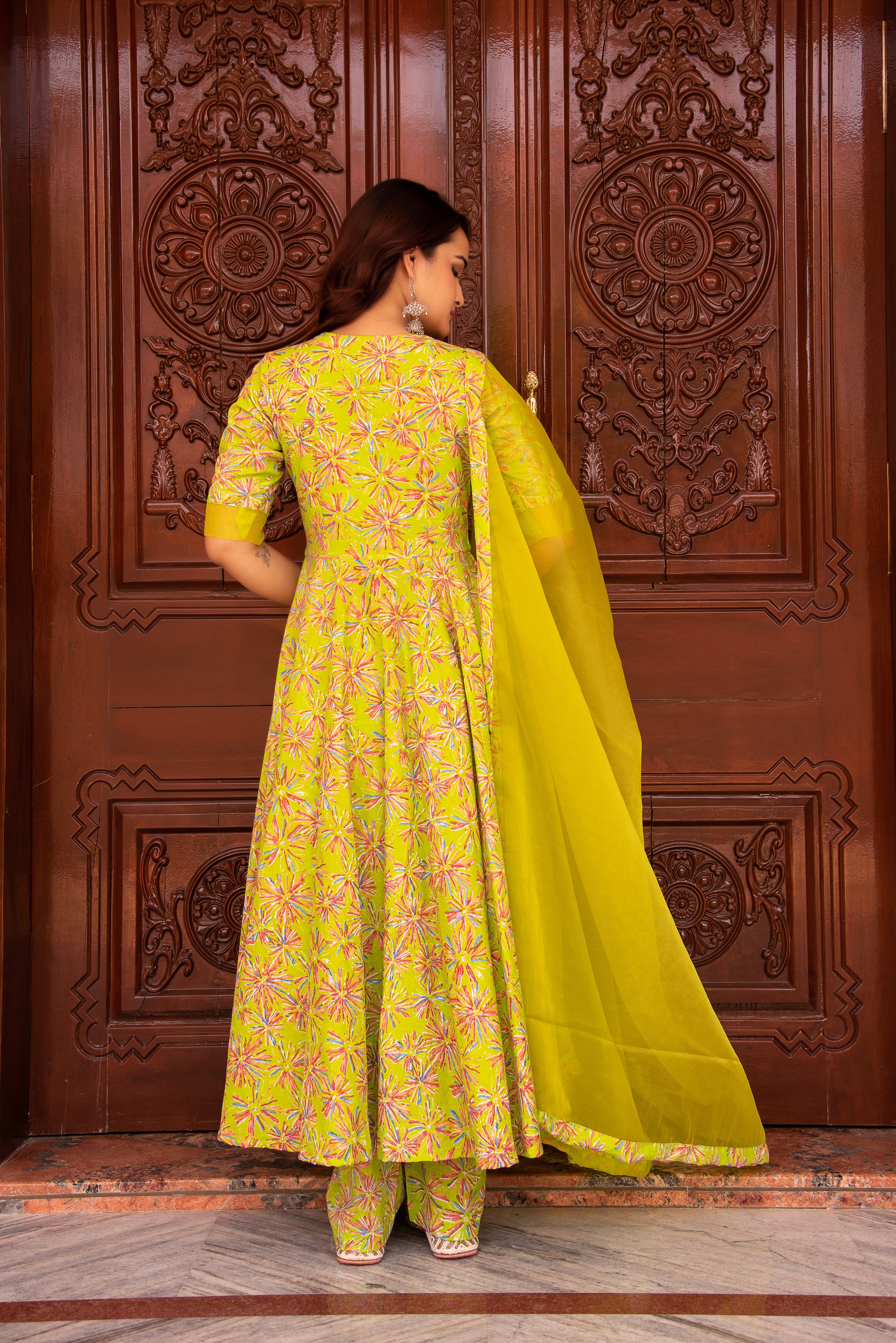 KAPAS GREEN ANARKALI SET