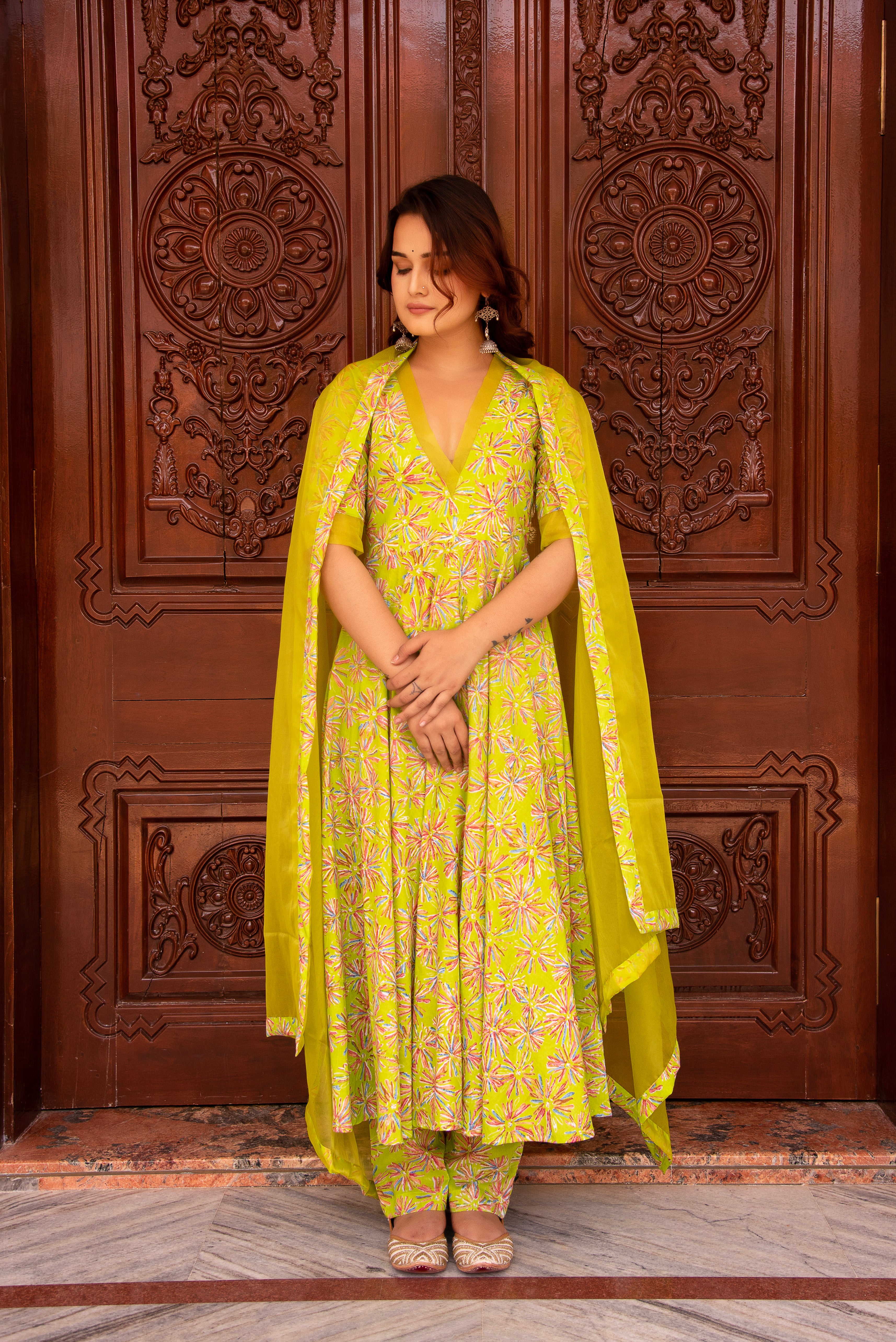 KAPAS GREEN ANARKALI SET