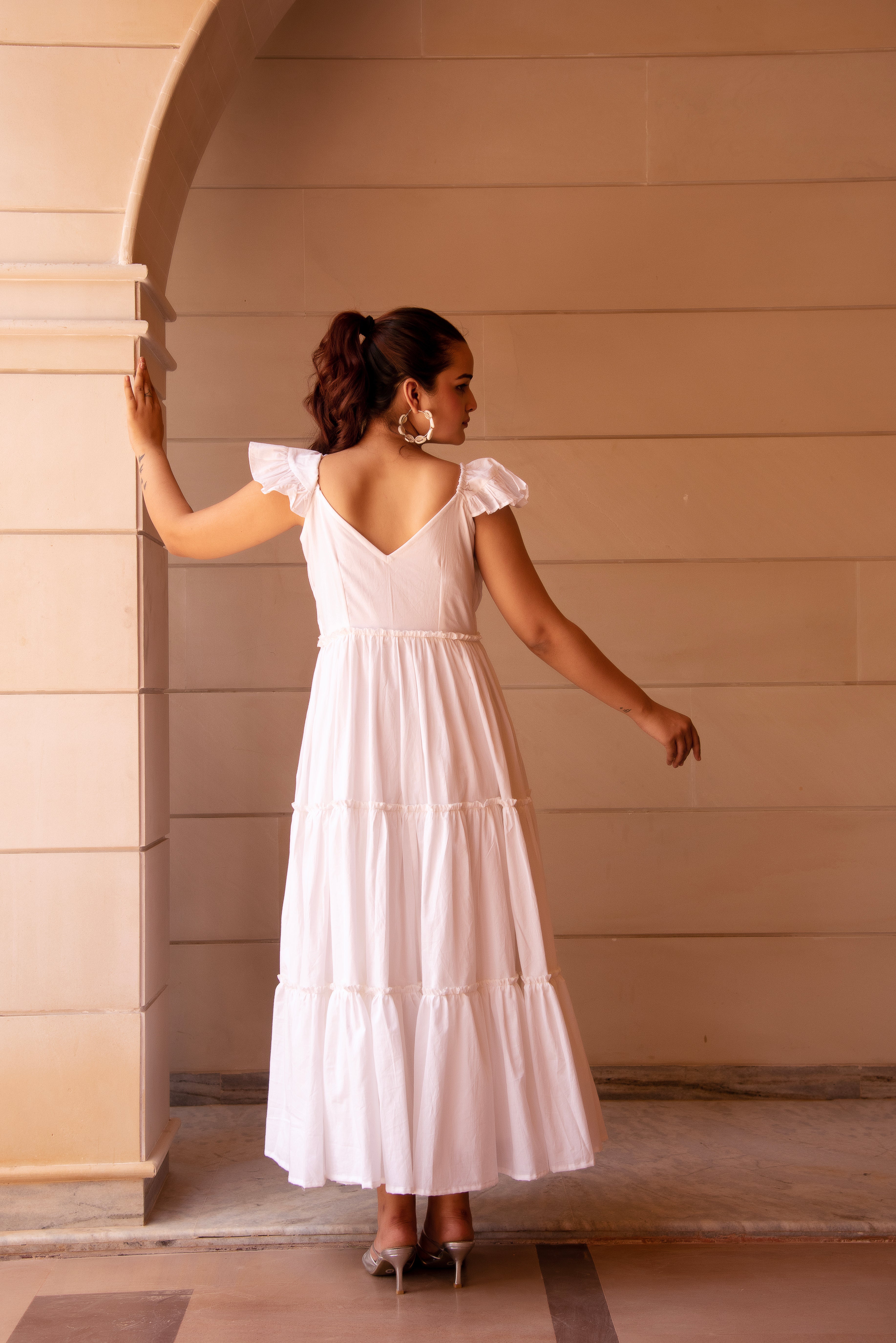 KAPAS WHITE TIERED DRESS