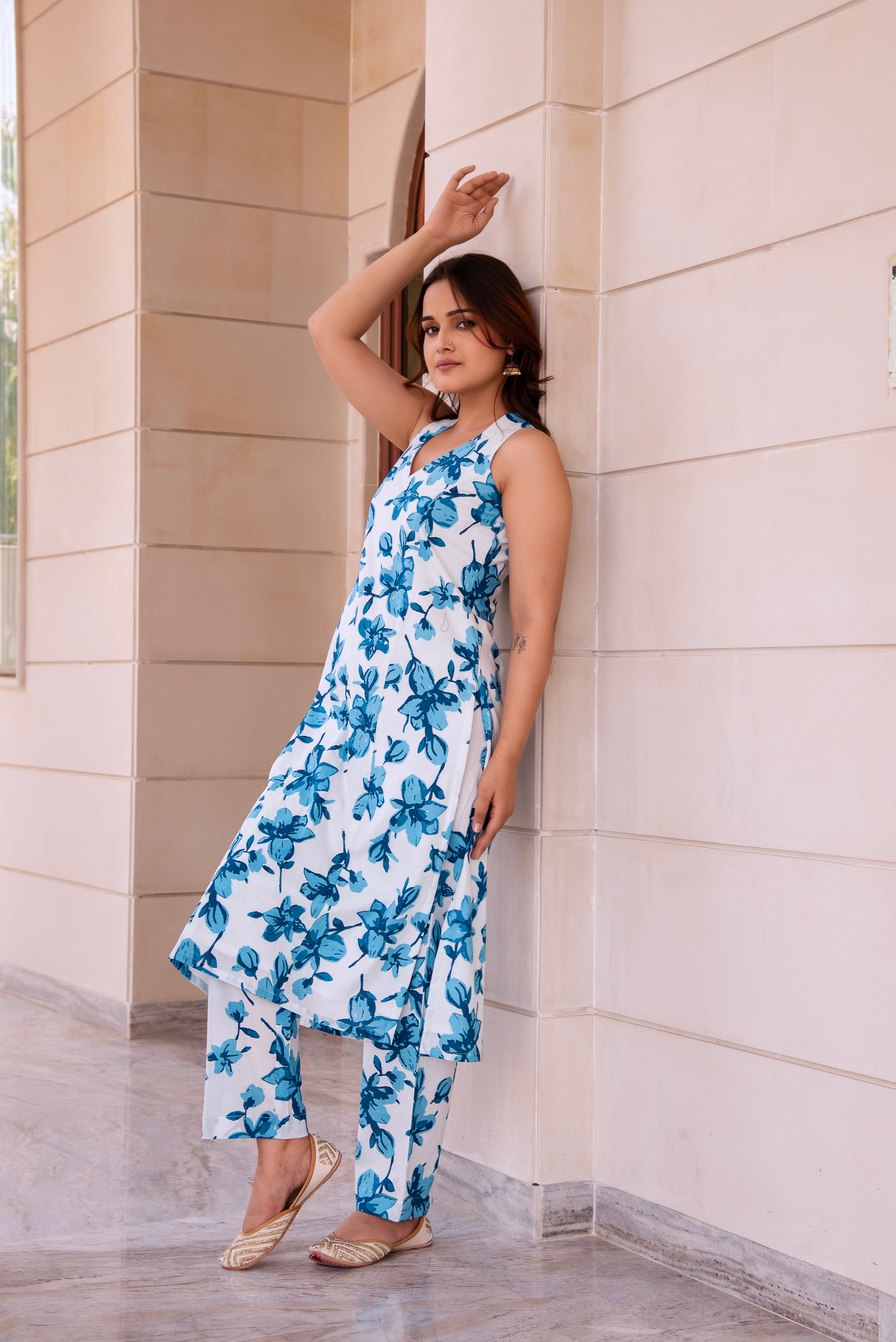 KAPAS BLUE LILLY SLEEVELESS  CO-ORD SET