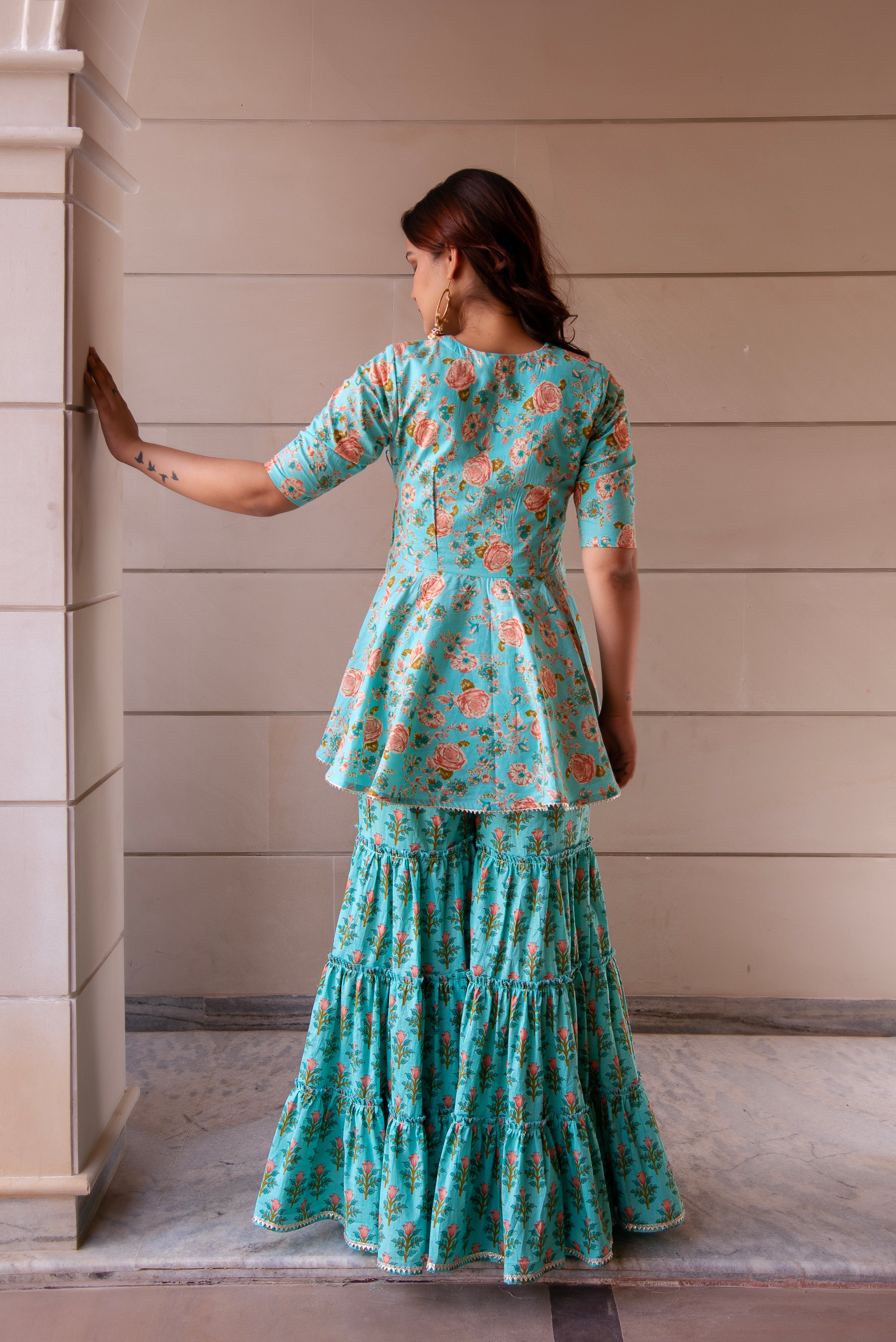 KAPAS TEAL GREEN SHARARA SET