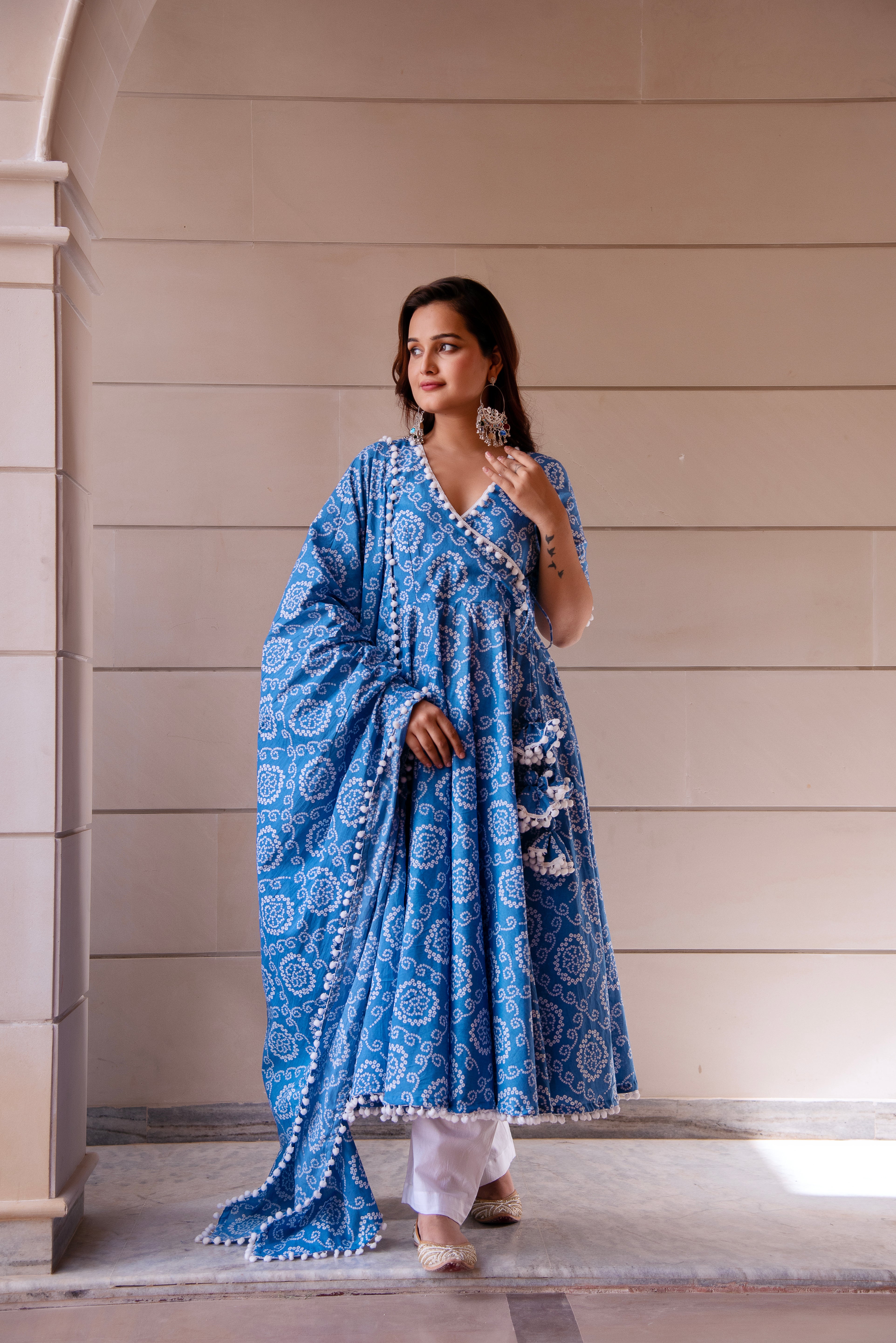 KAPAS BLUE BANDHEJ ANGRAKHA SET