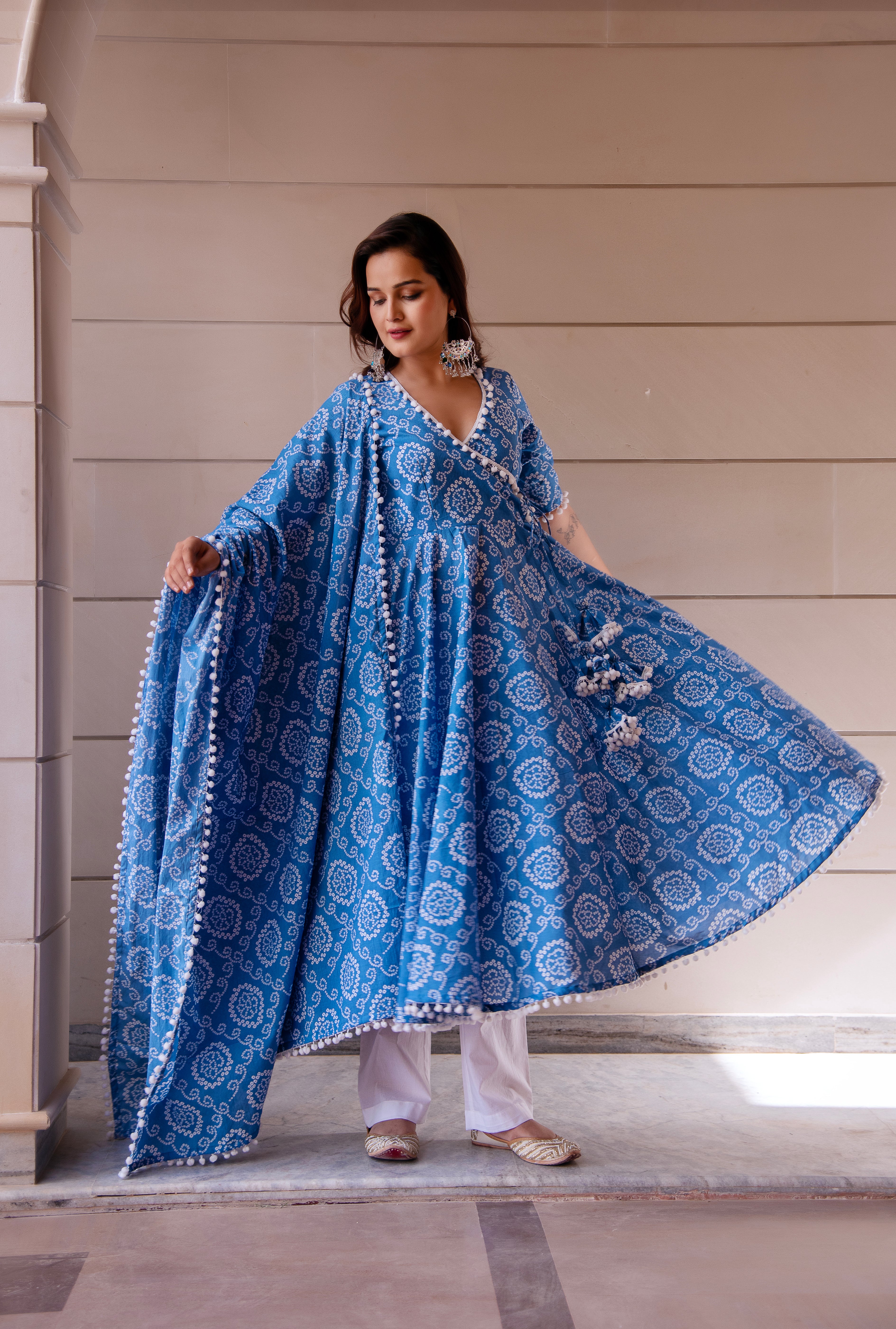 KAPAS BLUE BANDHEJ ANGRAKHA SET