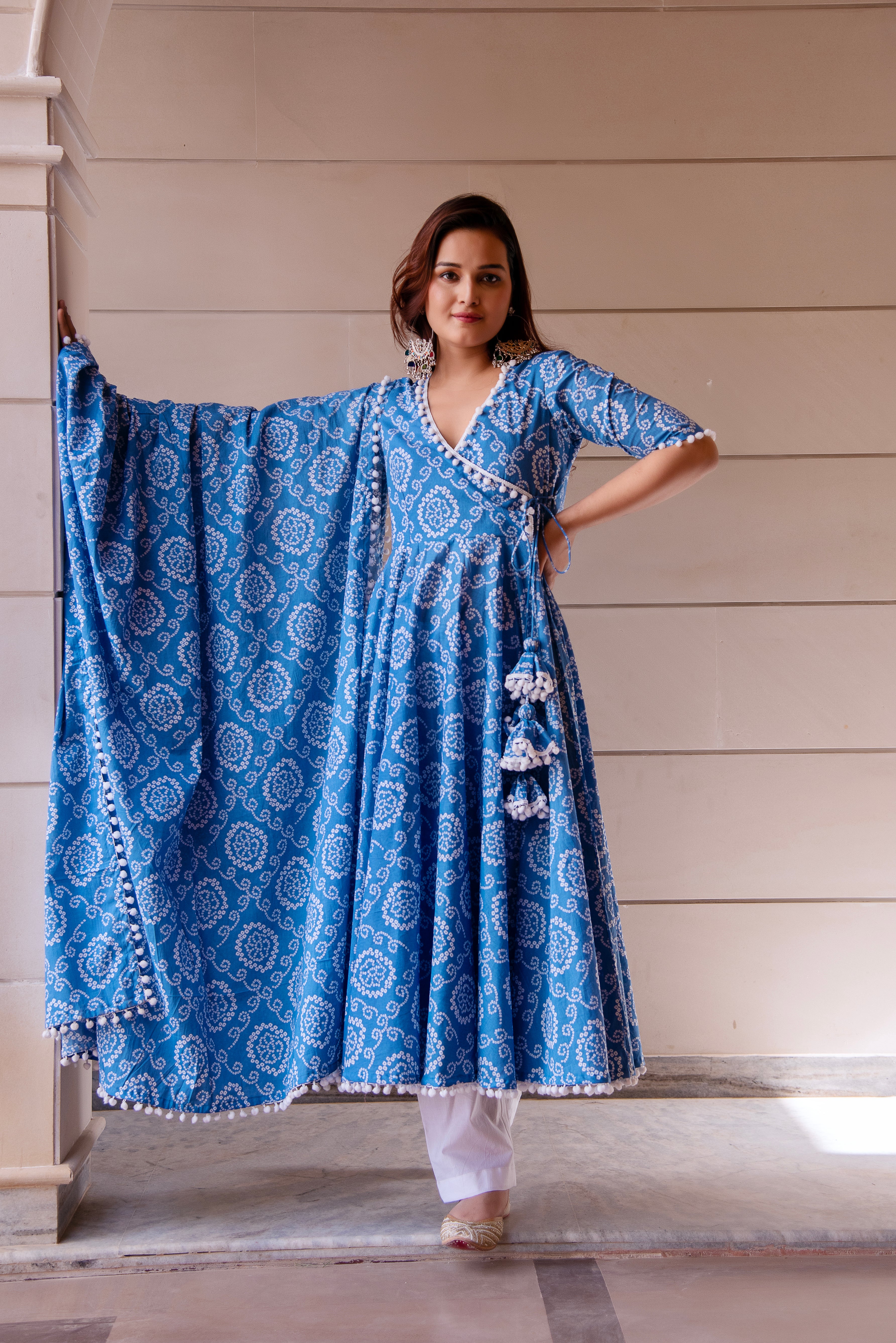 KAPAS BLUE BANDHEJ ANGRAKHA SET