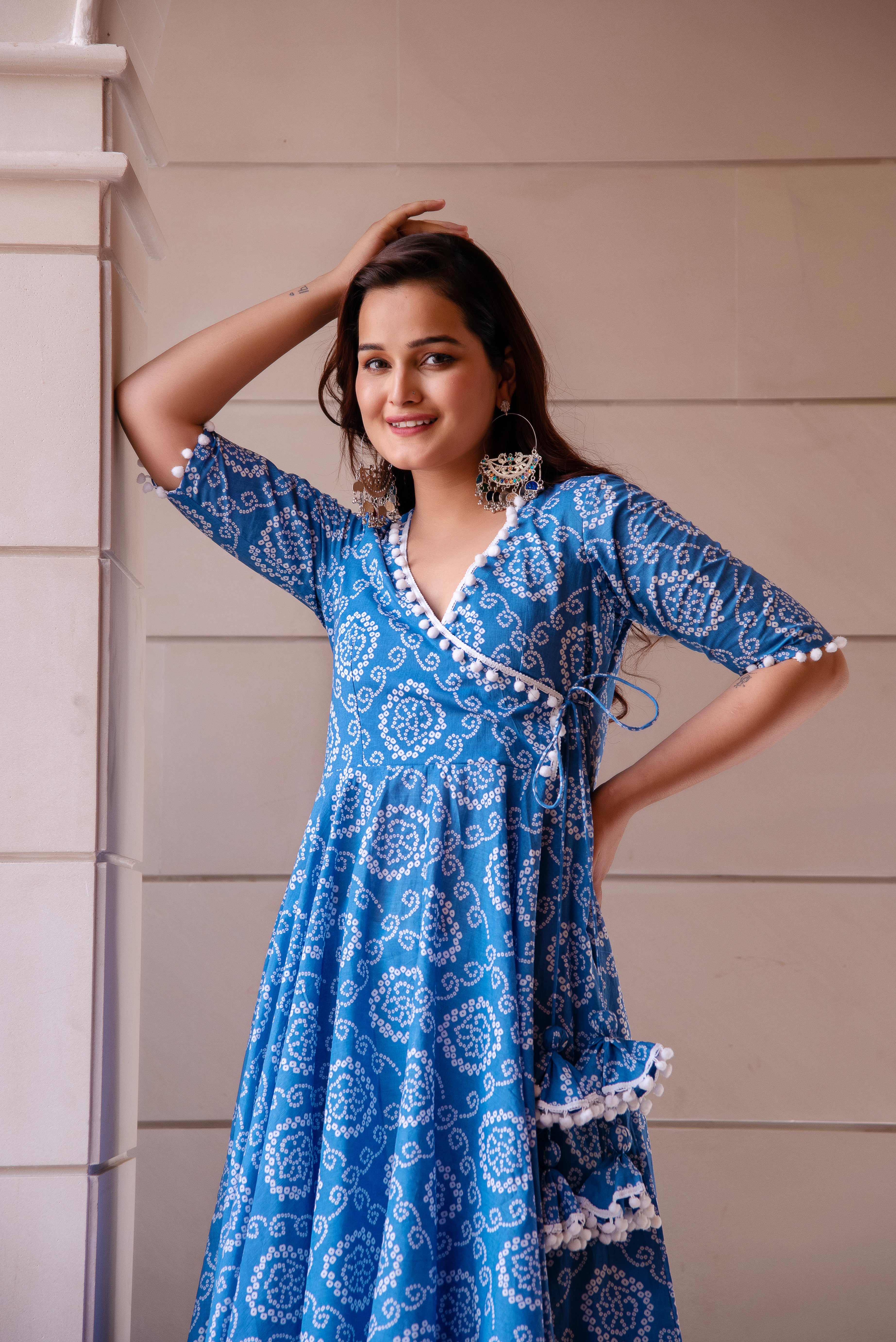 KAPAS BLUE BANDHEJ ANGRAKHA SET