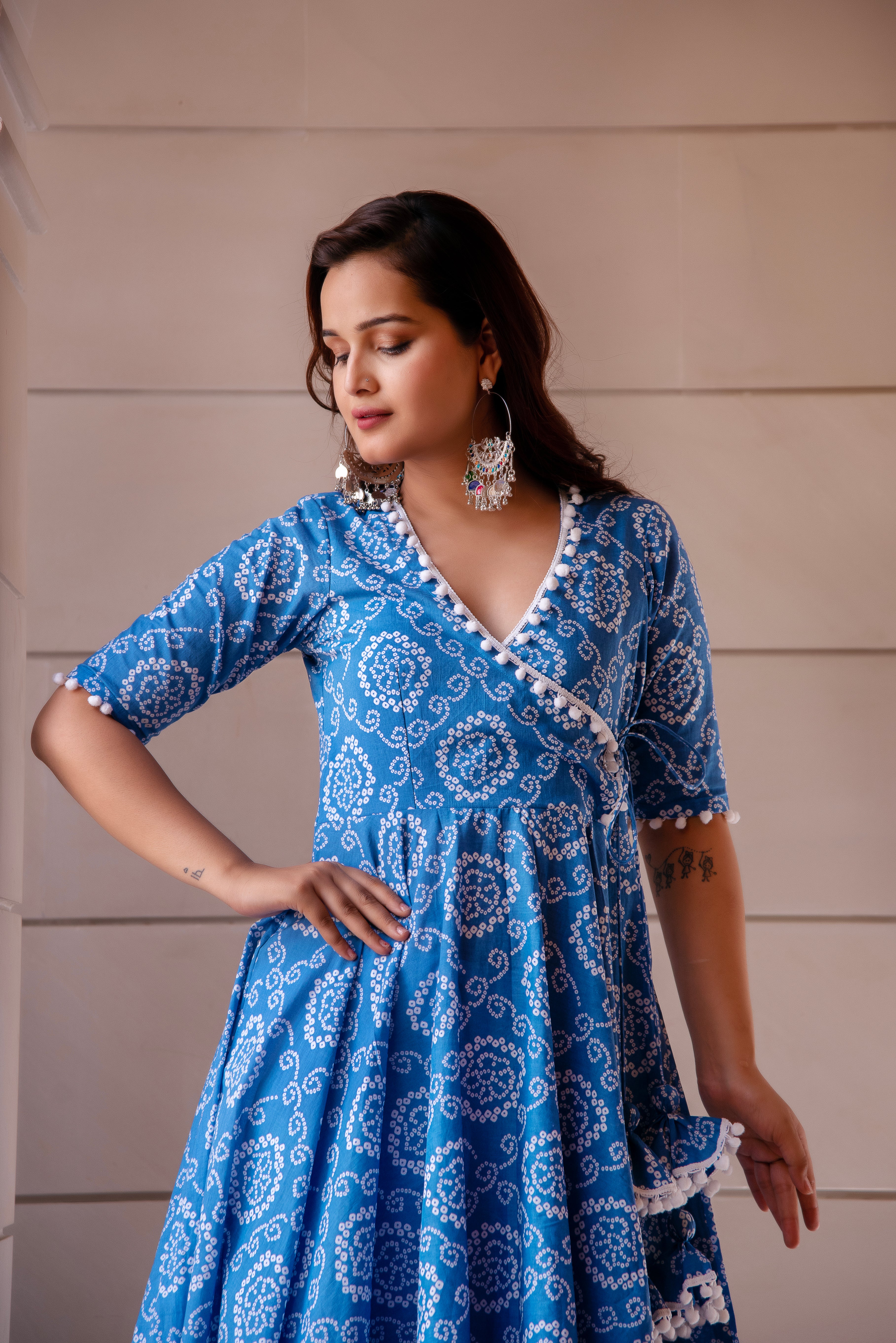 KAPAS BLUE BANDHEJ ANGRAKHA SET