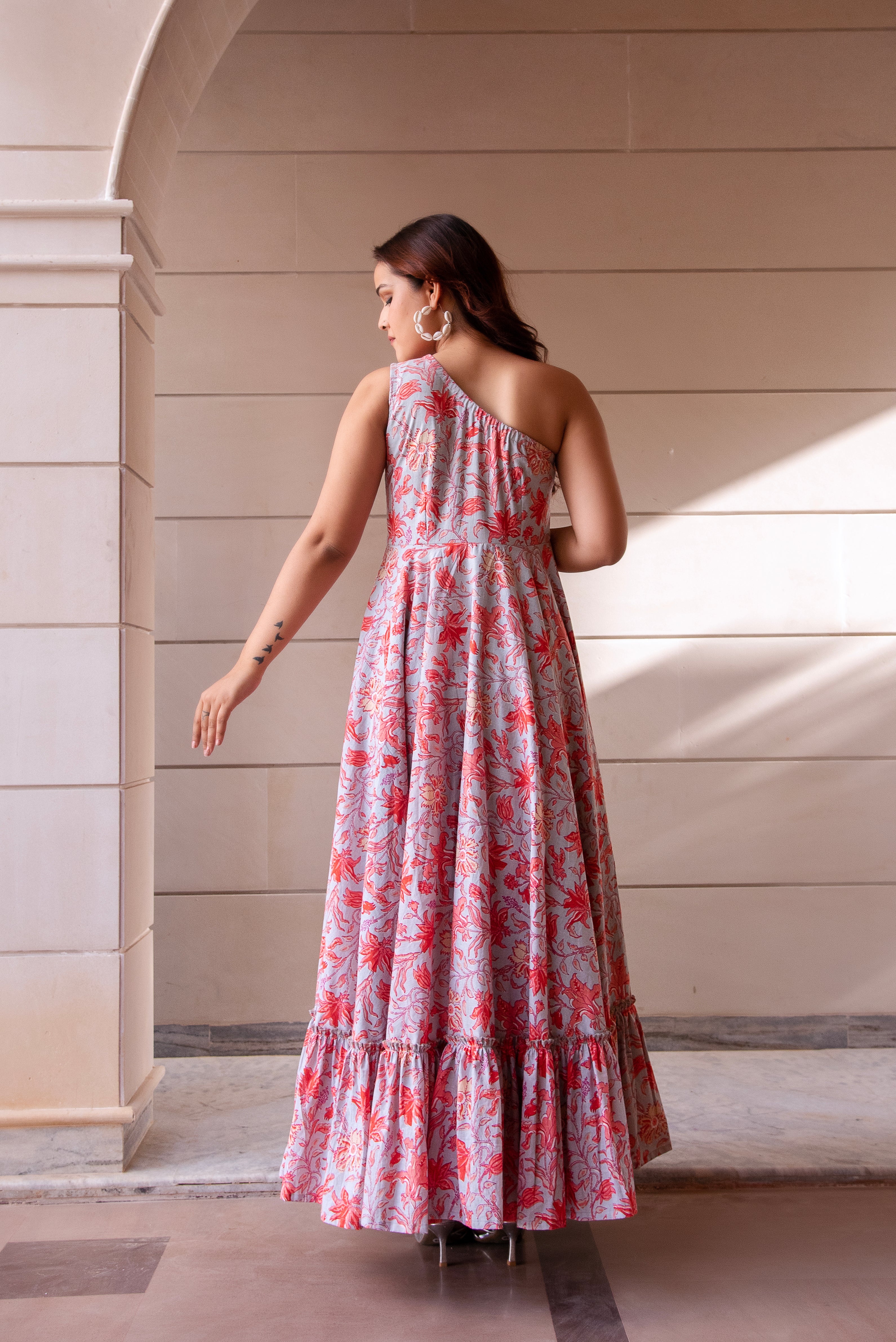 KAPAS ONE SHOULDER PRINTED LONG DRESS