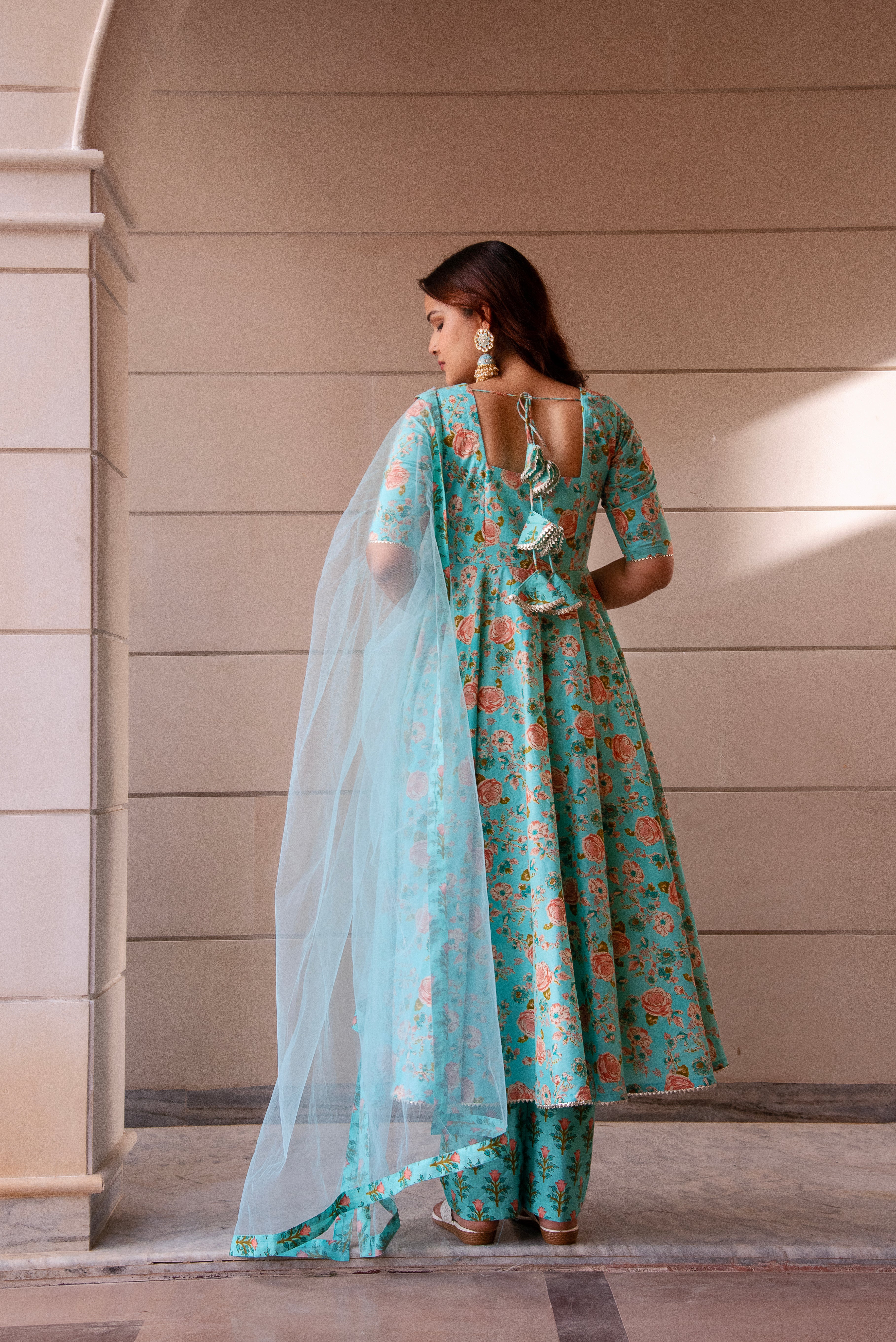 KAPAS TEAL GREEN ANARKALI SET