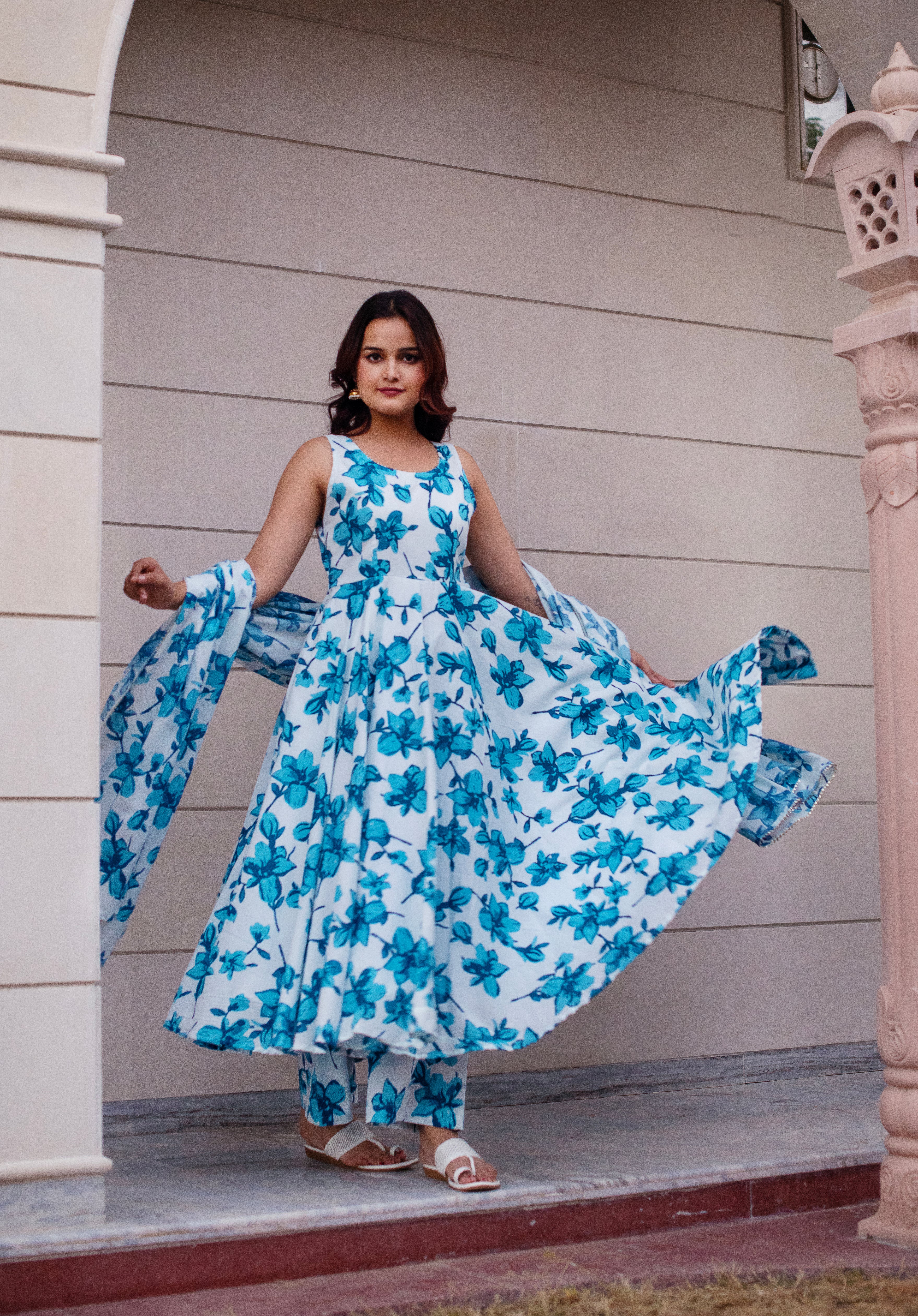 KAPAS BLUE LILY SLEEVELESS ANARKALI SET