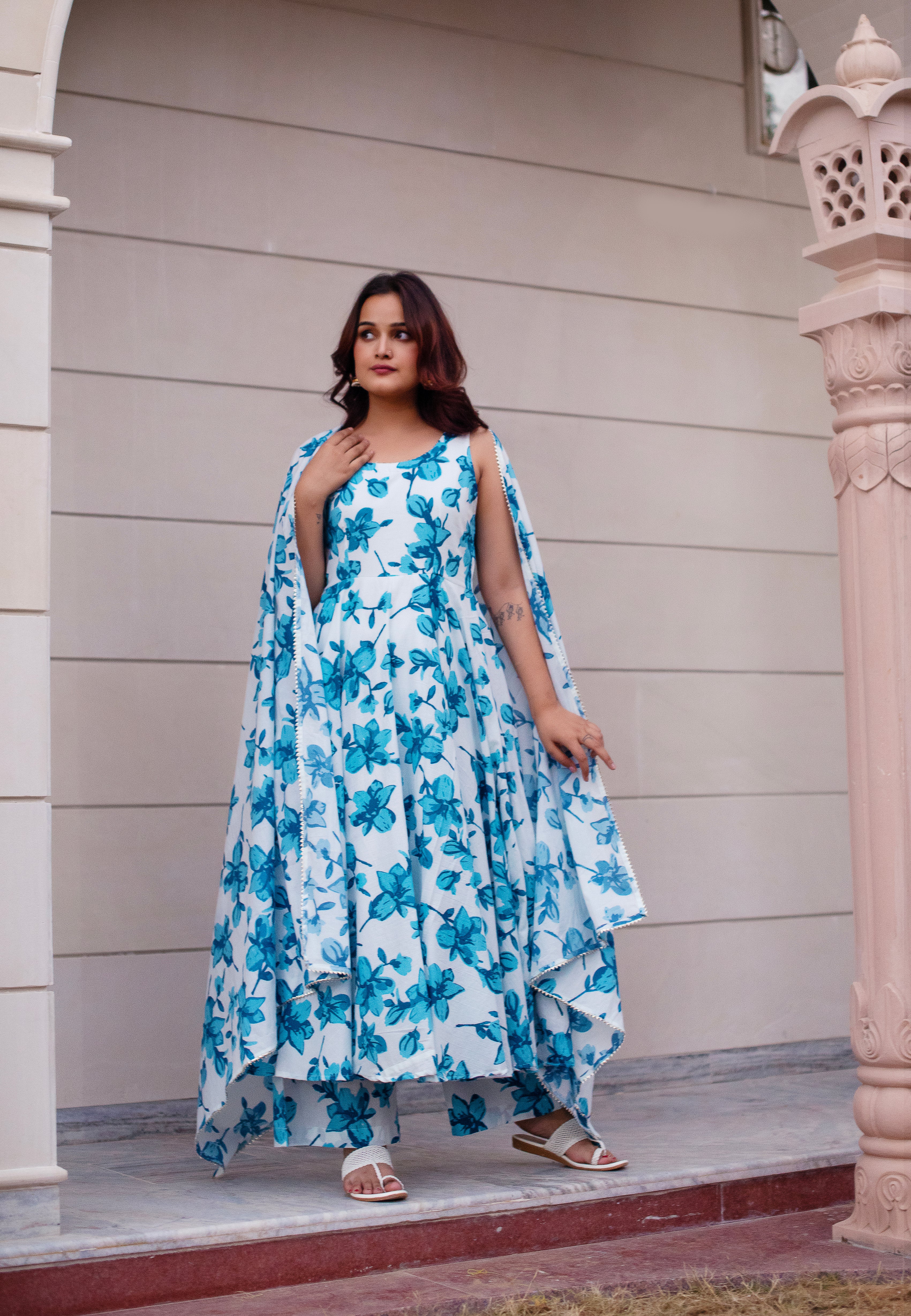 KAPAS BLUE LILY SLEEVELESS ANARKALI SET