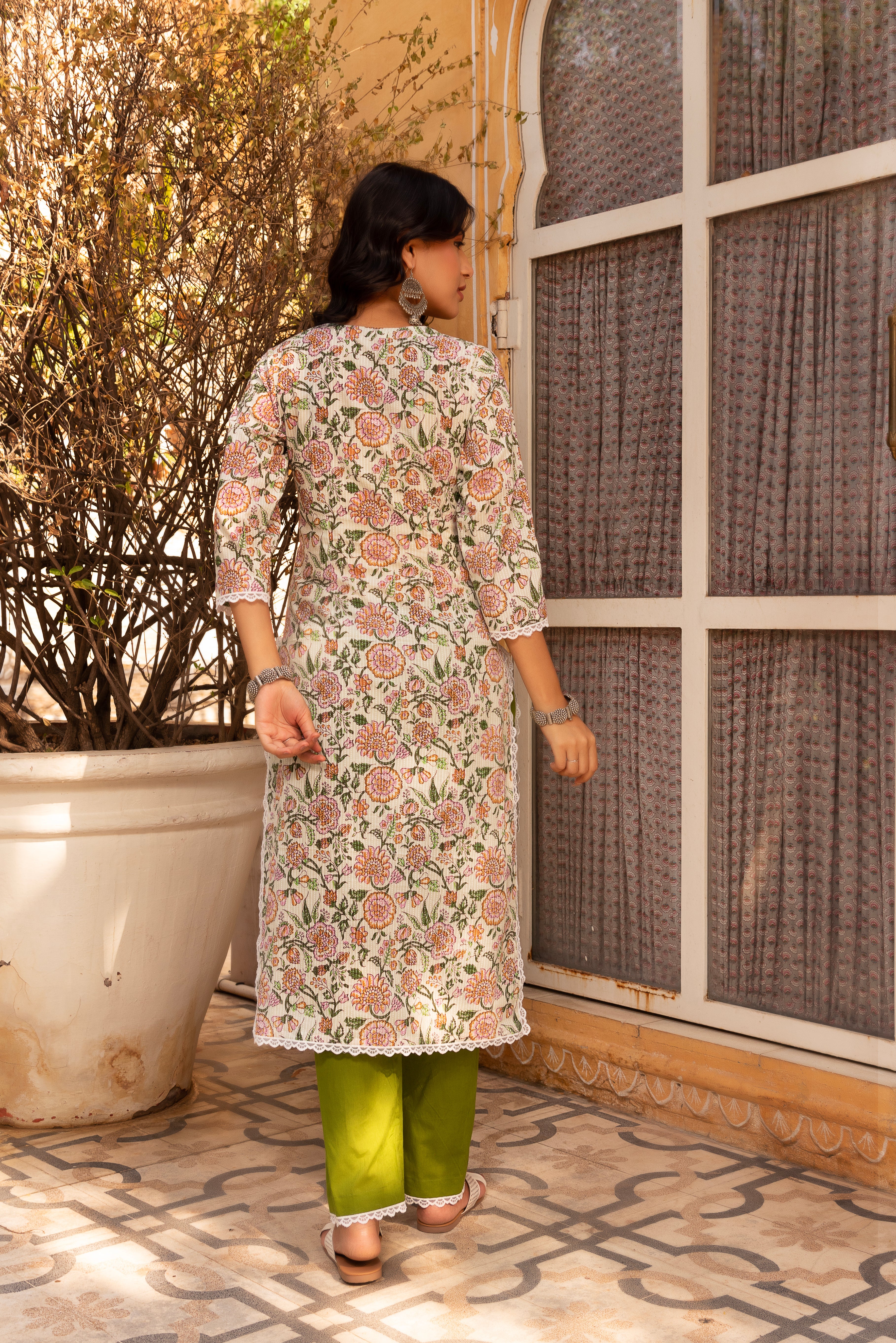 GAURANGI FLORAL PRINT COTTON GREEN SUIT SET