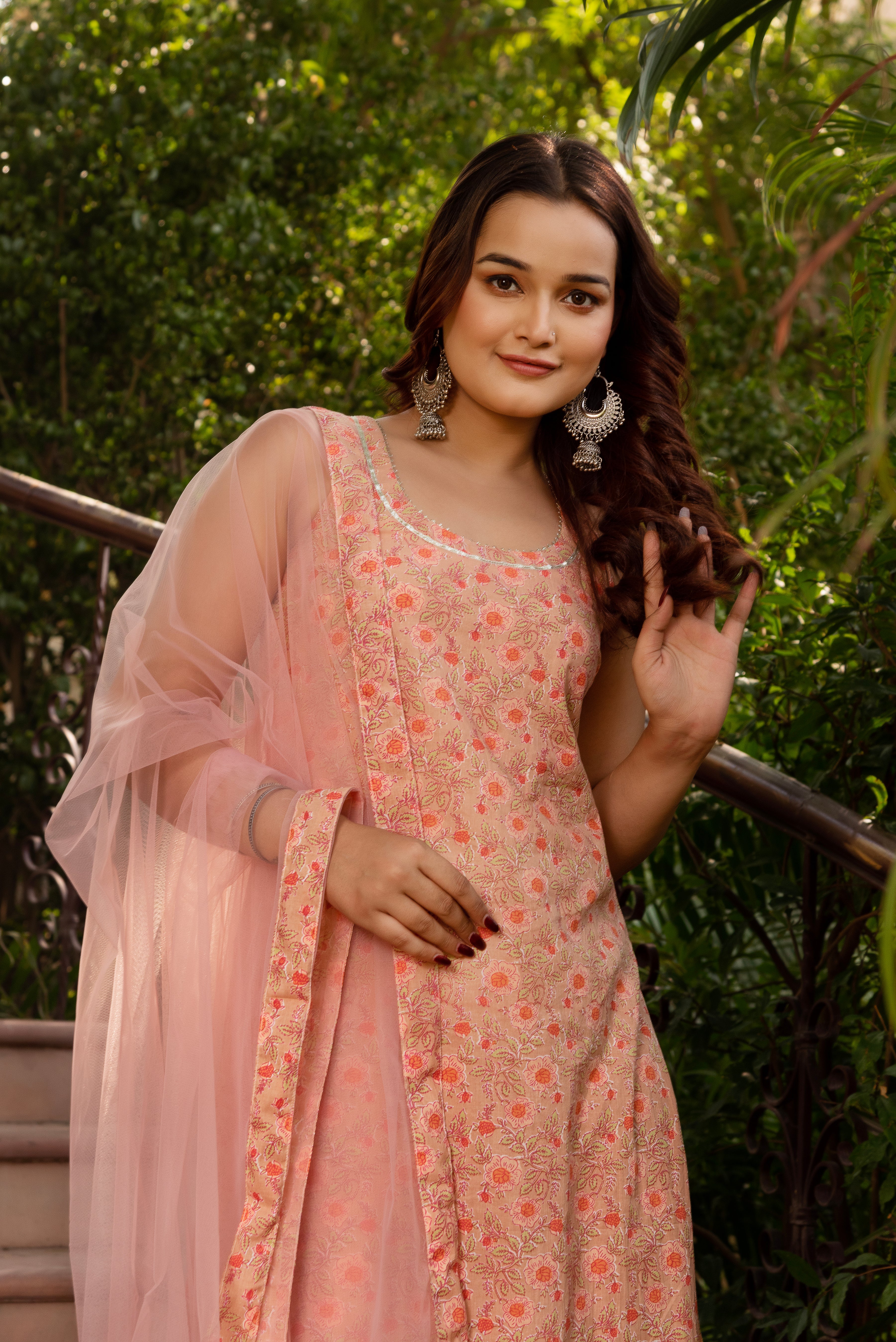 GAURANGI PEACH HALF SLEEVE COTTON SUIT SET