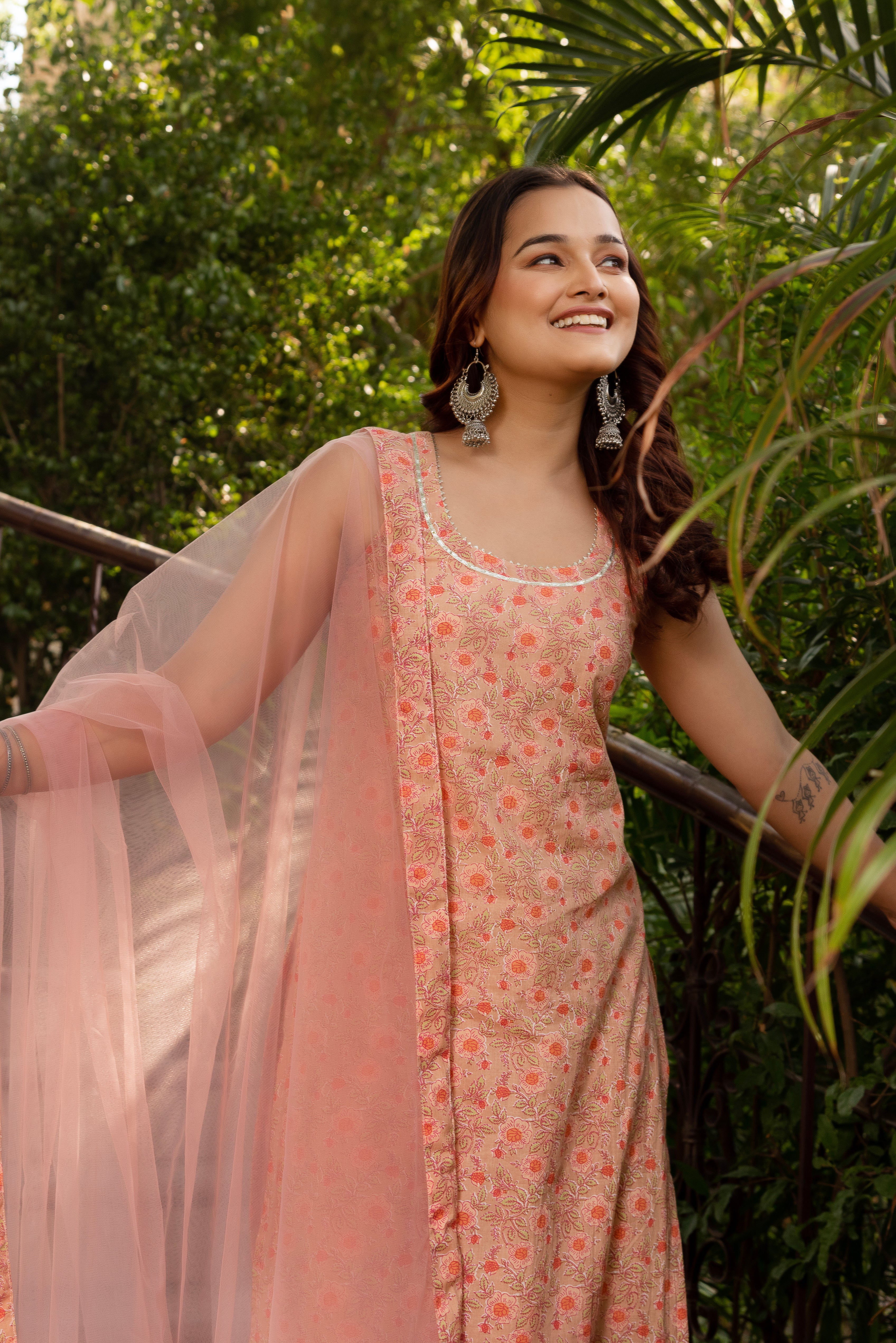 GAURANGI PEACH HALF SLEEVE COTTON SUIT SET