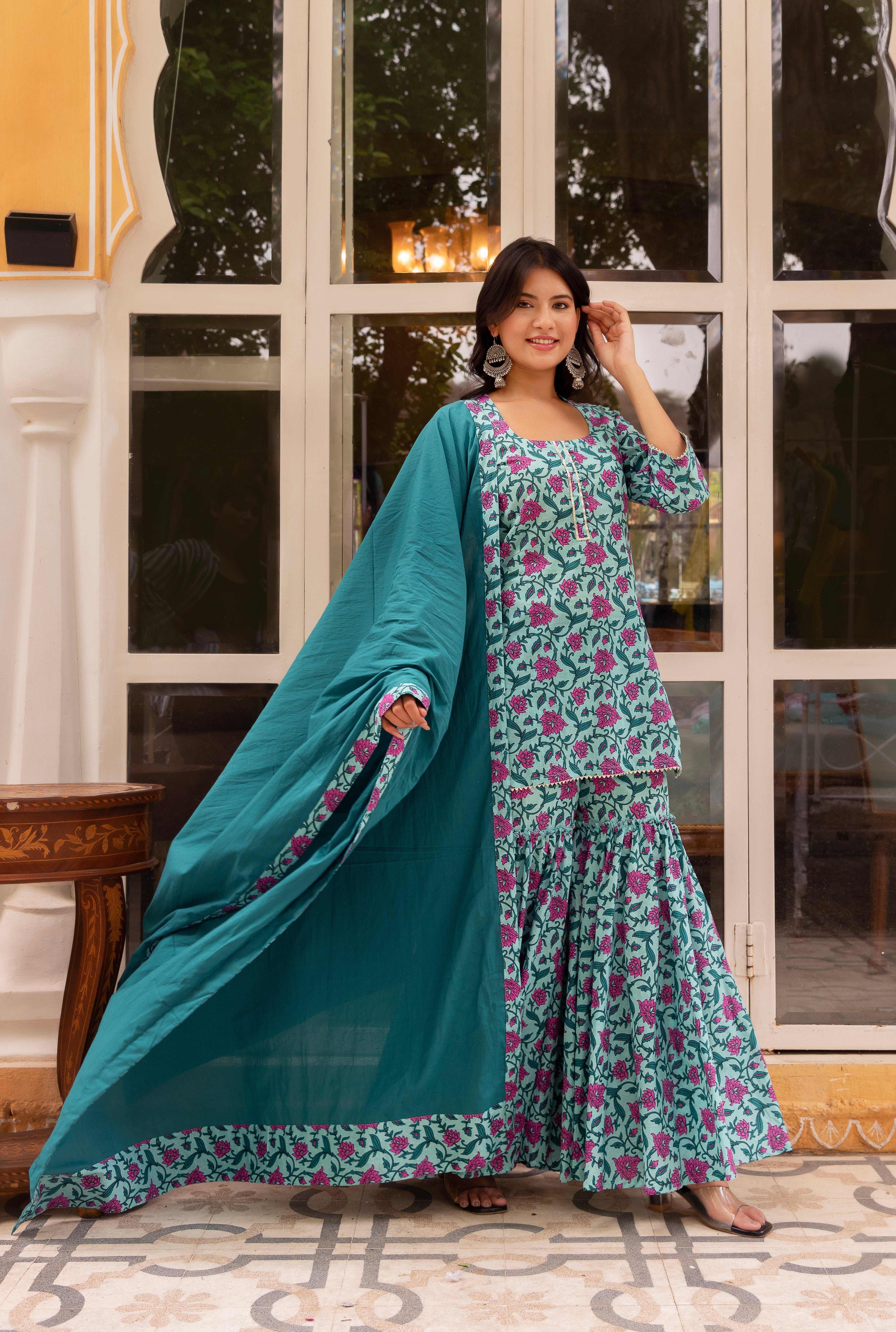 GAURANGI KANCHAN BLUE PRINTED SHARARA SET