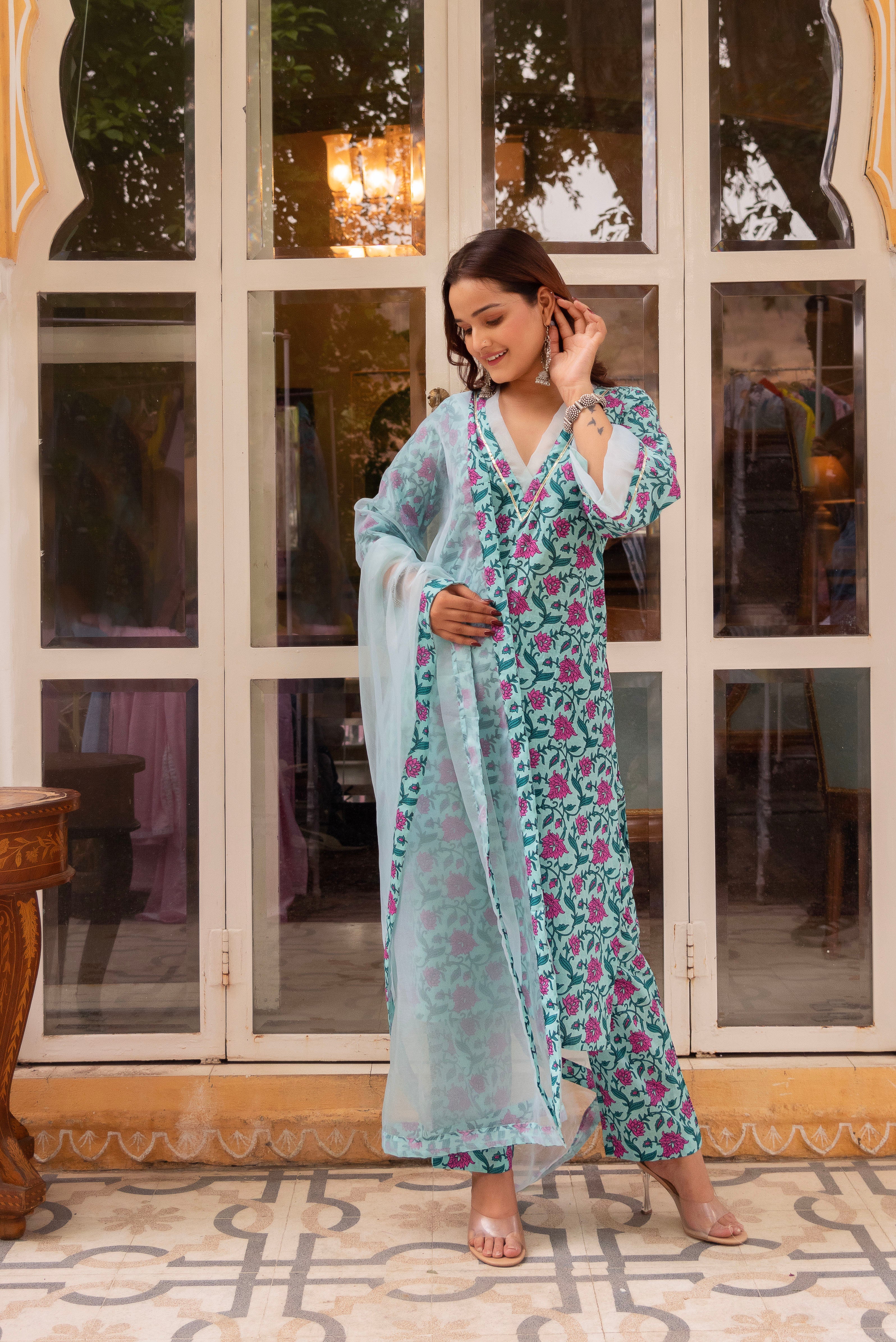 GAURANGI AASMANI BLUE COTTON SUIT SET