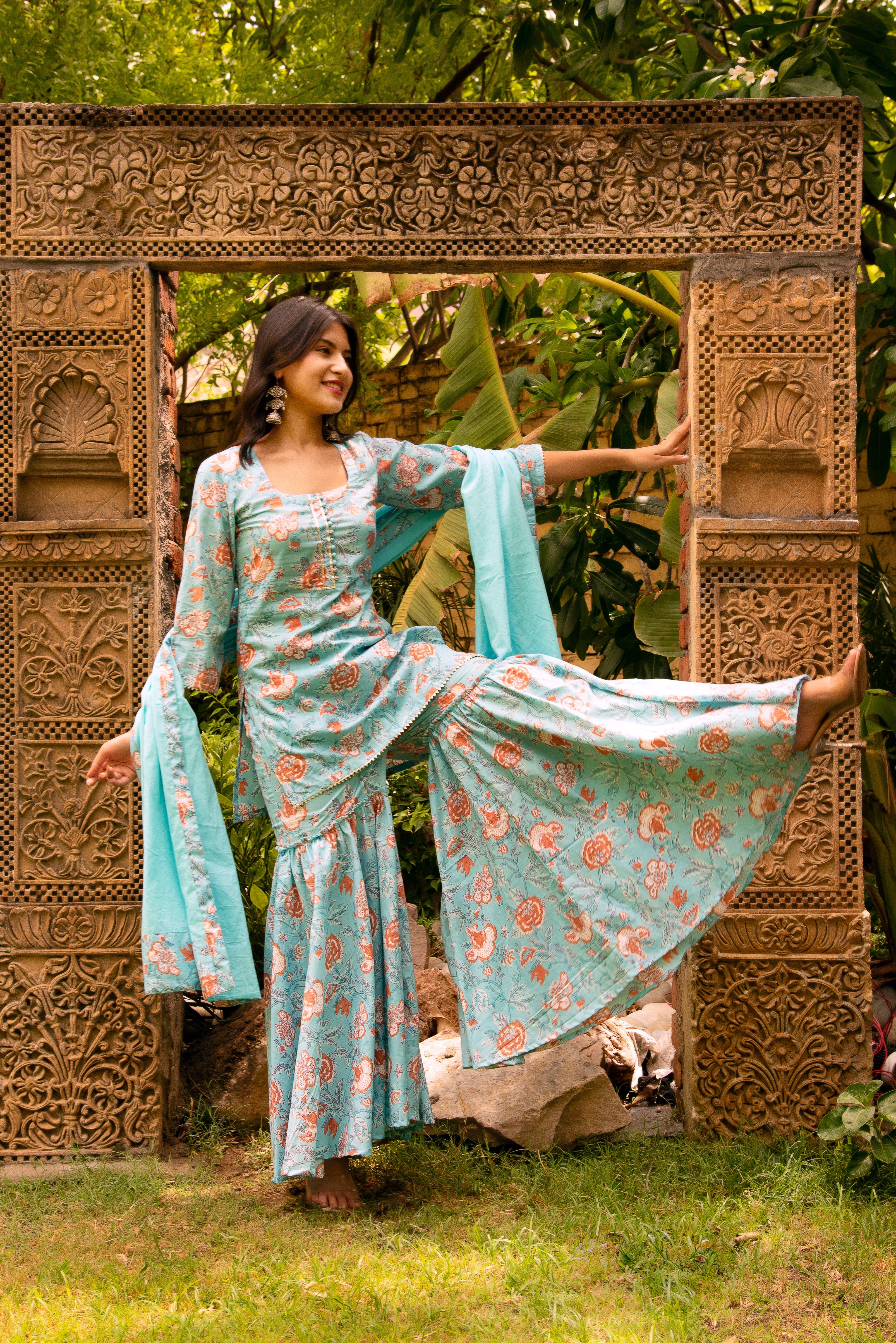 GAURANGI CHATAK BLUE COTTON SHARARA SET