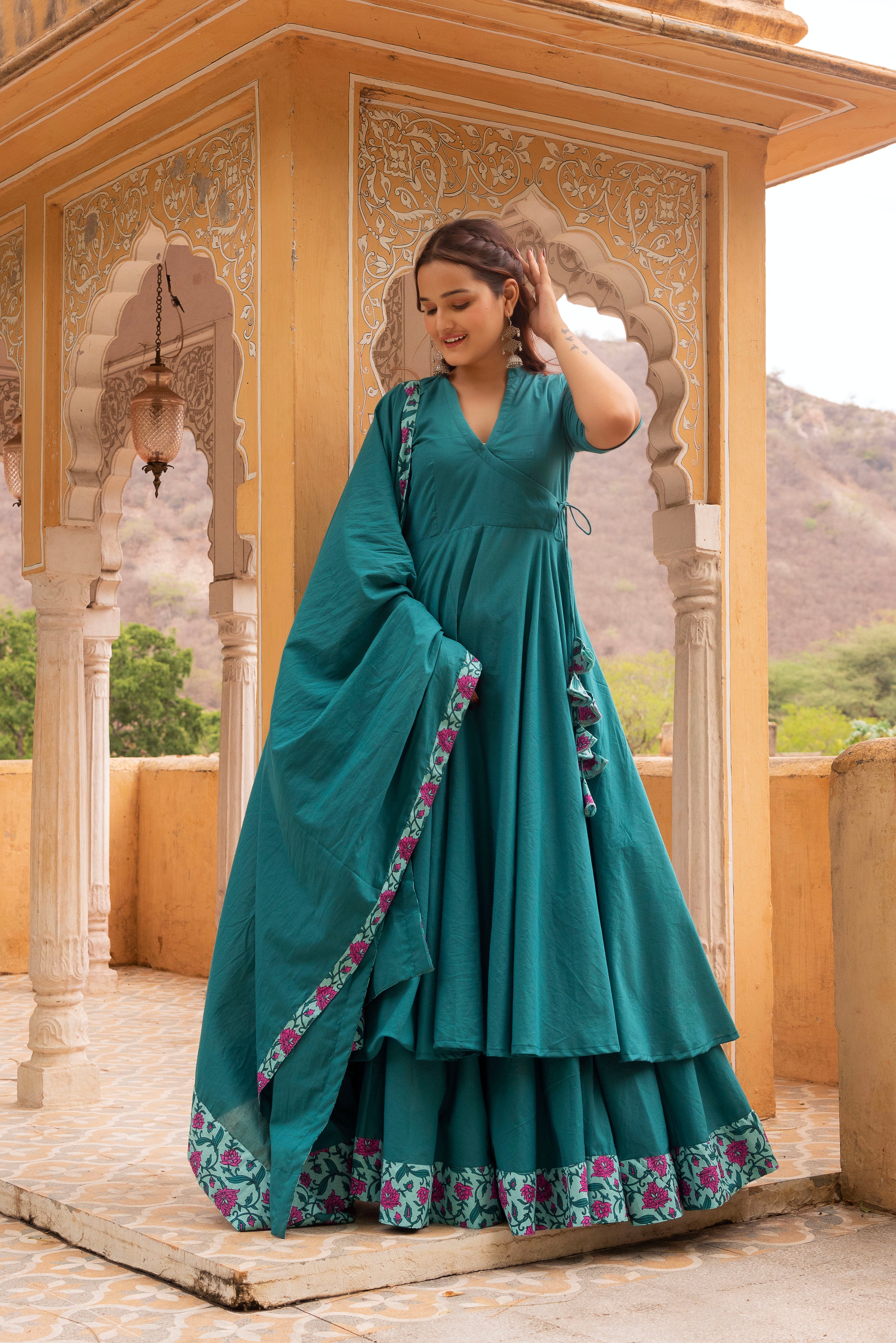 GAURANGI TEAL GREEN ANGRAKHA SKIRT SET