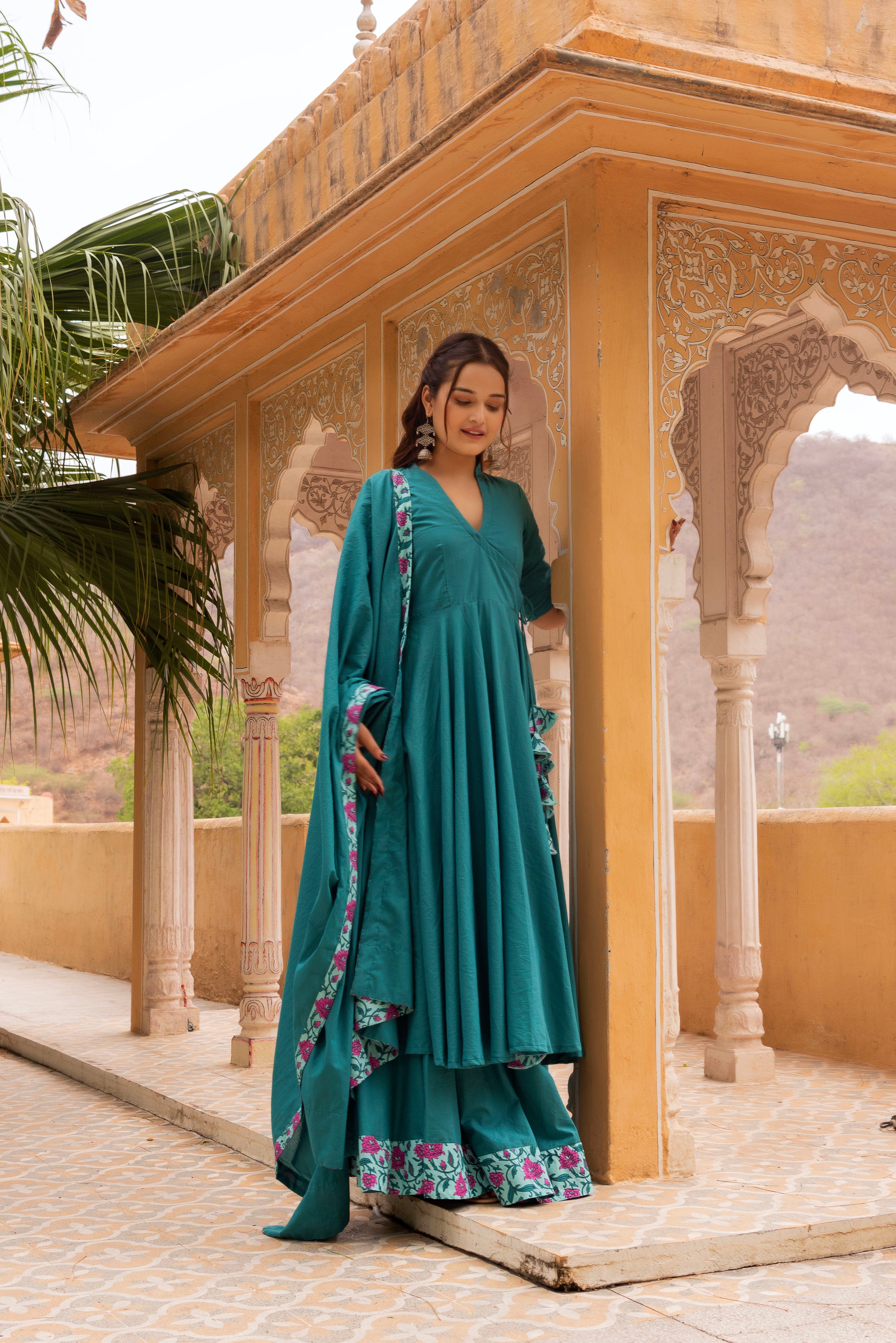 GAURANGI TEAL GREEN ANGRAKHA SKIRT SET