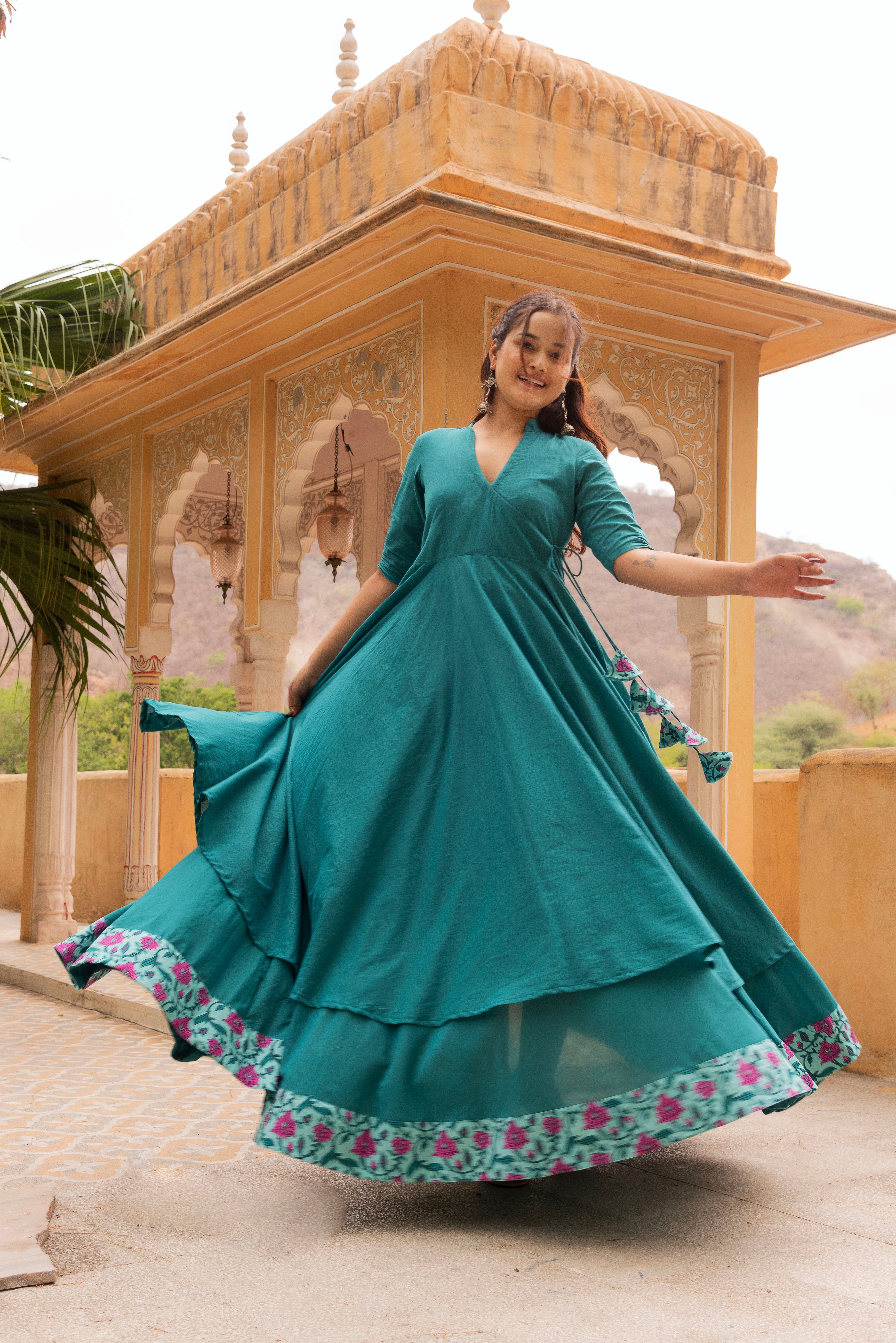 GAURANGI TEAL GREEN ANGRAKHA SKIRT SET