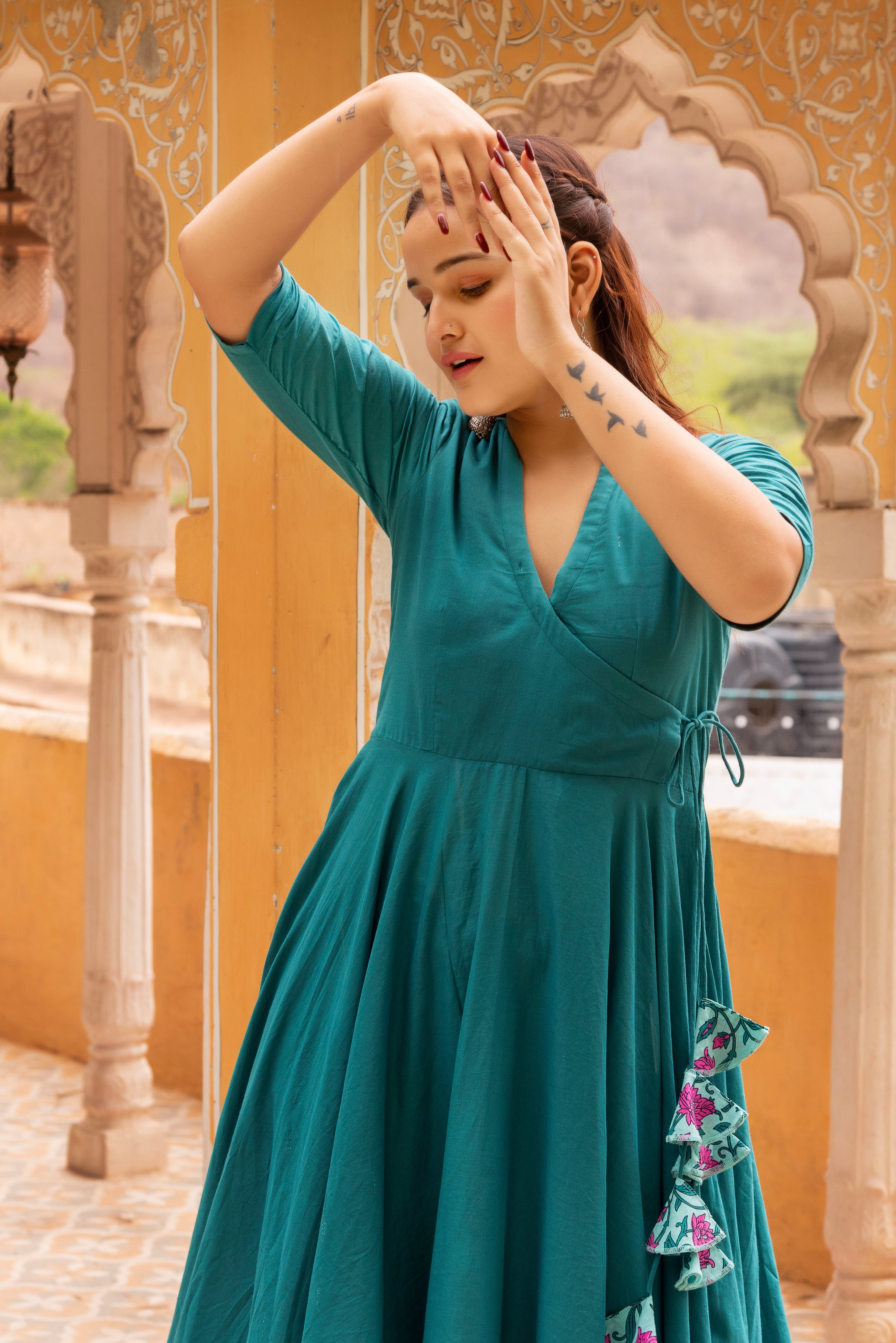 GAURANGI TEAL GREEN ANGRAKHA SKIRT SET