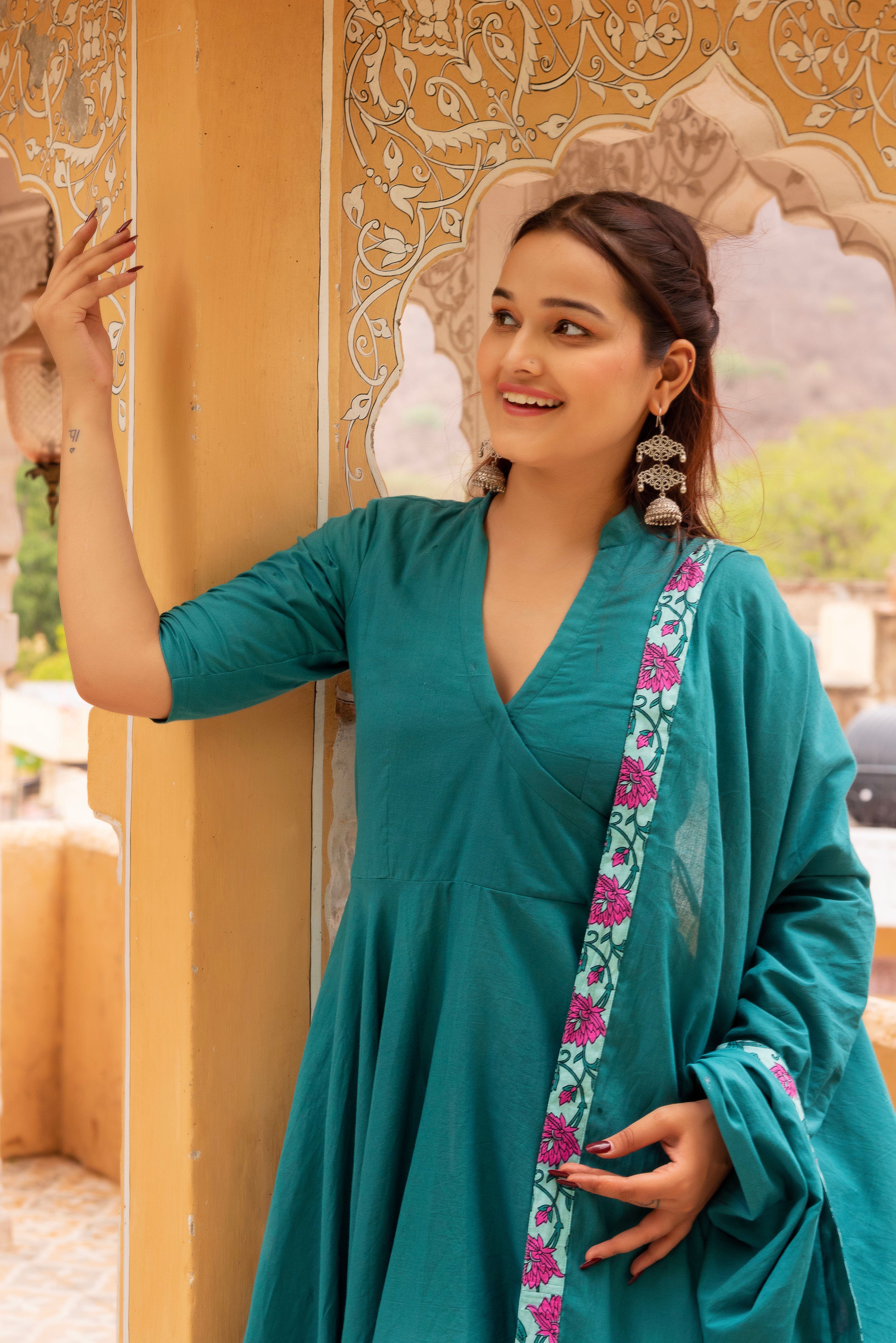 GAURANGI TEAL GREEN ANGRAKHA SKIRT SET