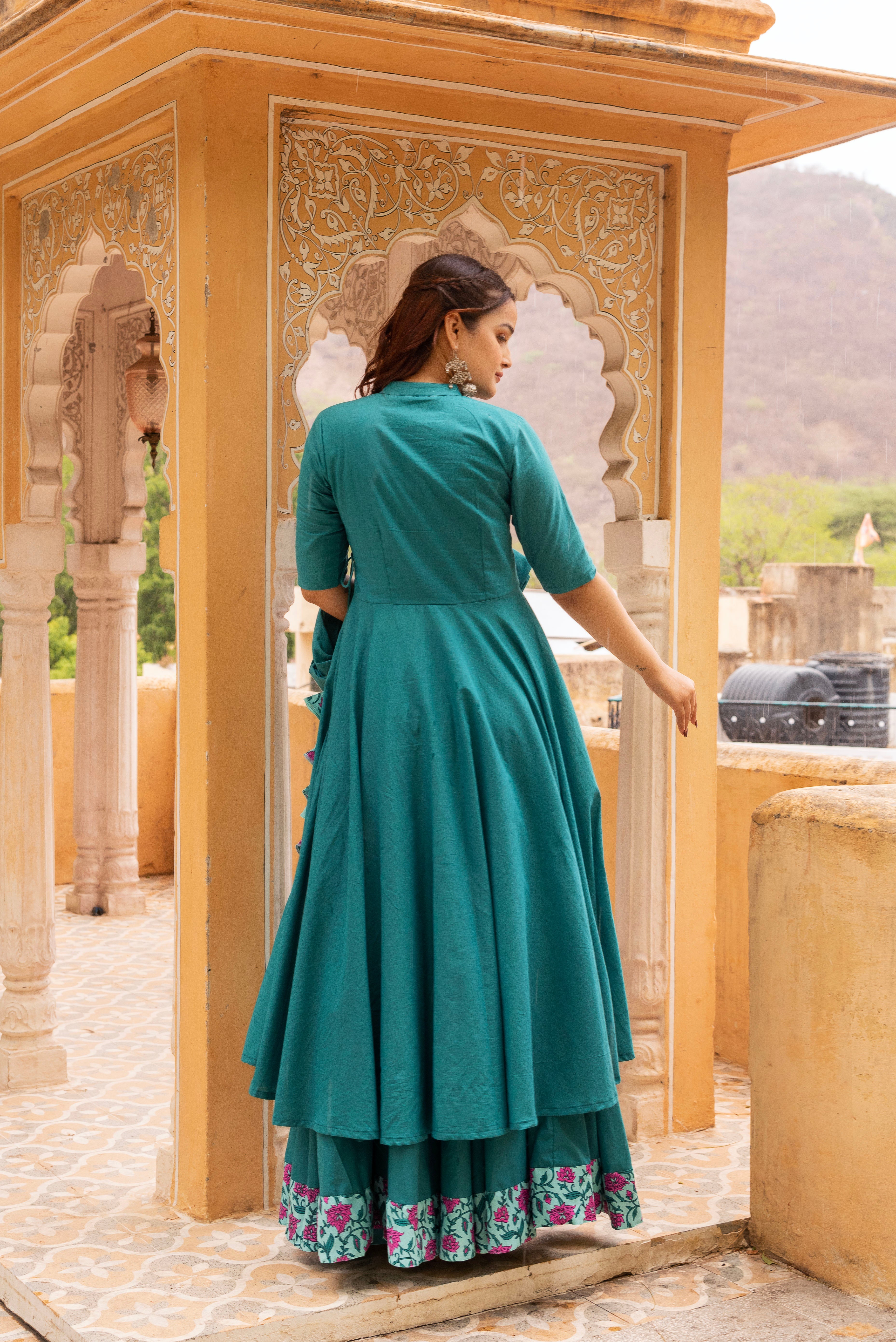 GAURANGI TEAL GREEN ANGRAKHA SKIRT SET