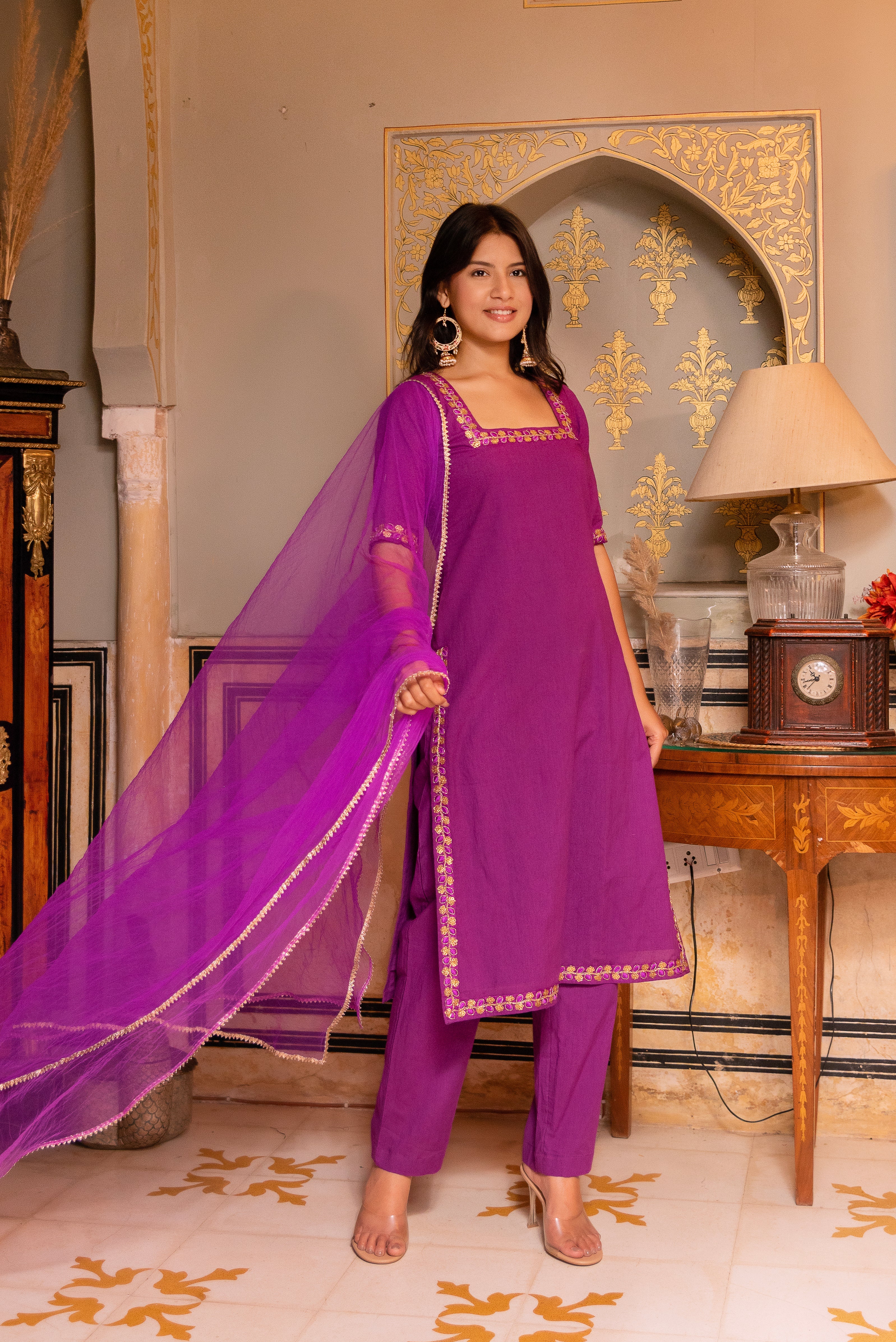 GAURANGI PURPLE GOTTA LACE EMBORIDERY SUIT SET