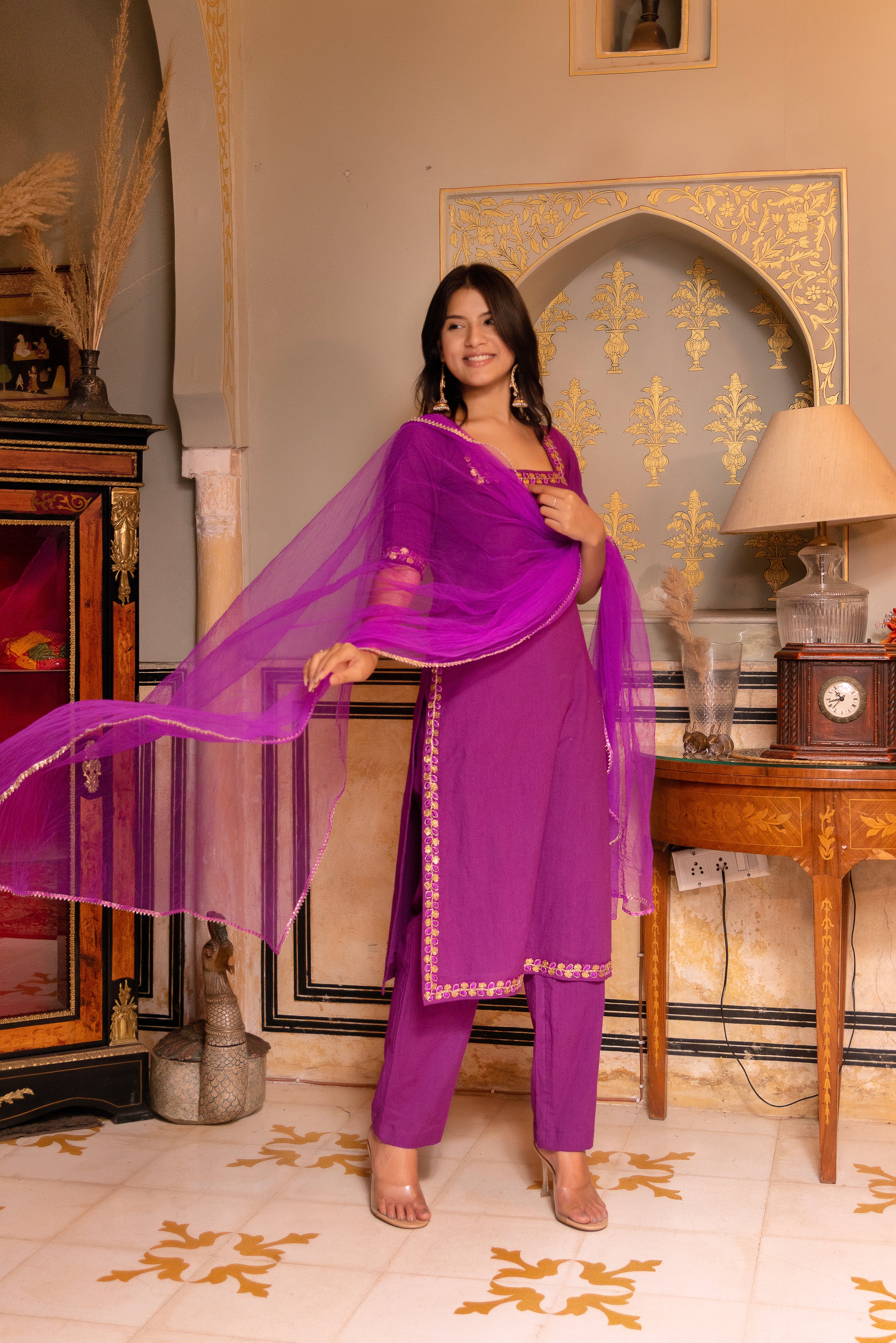 GAURANGI PURPLE GOTTA LACE EMBORIDERY SUIT SET