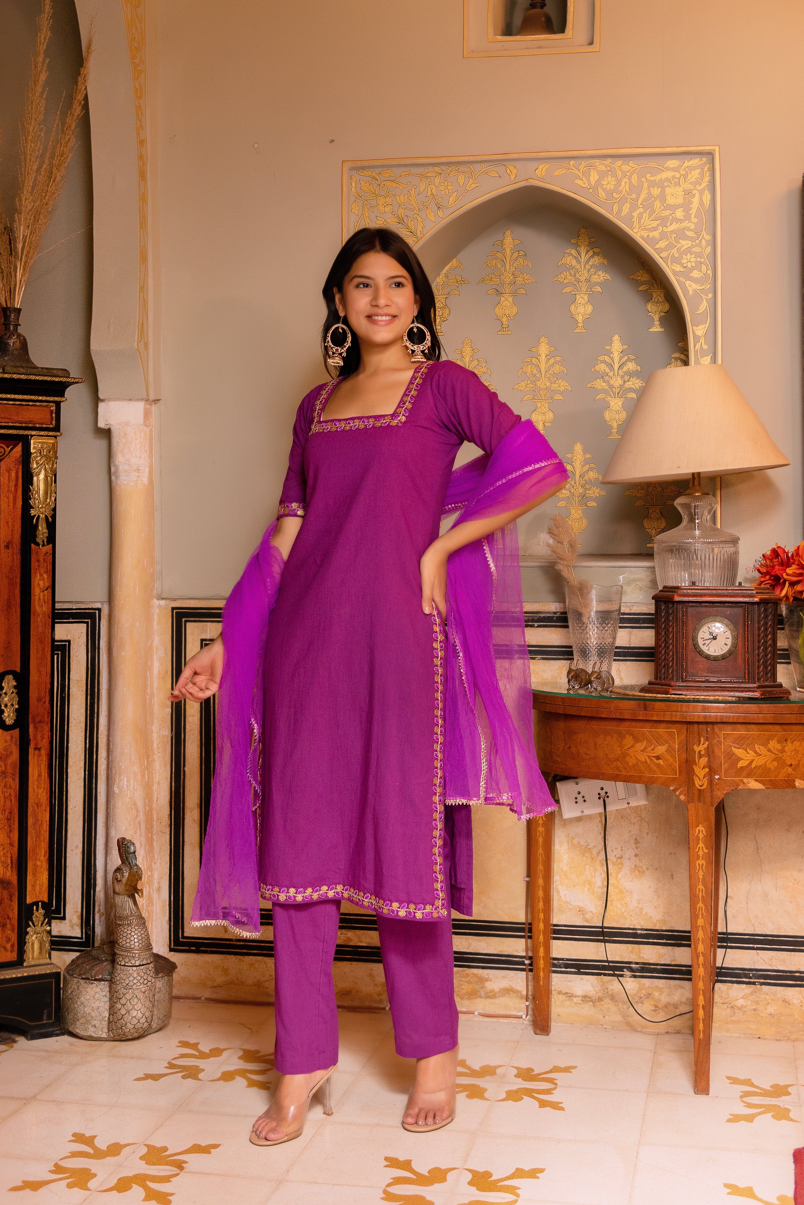 GAURANGI PURPLE GOTTA LACE EMBORIDERY SUIT SET