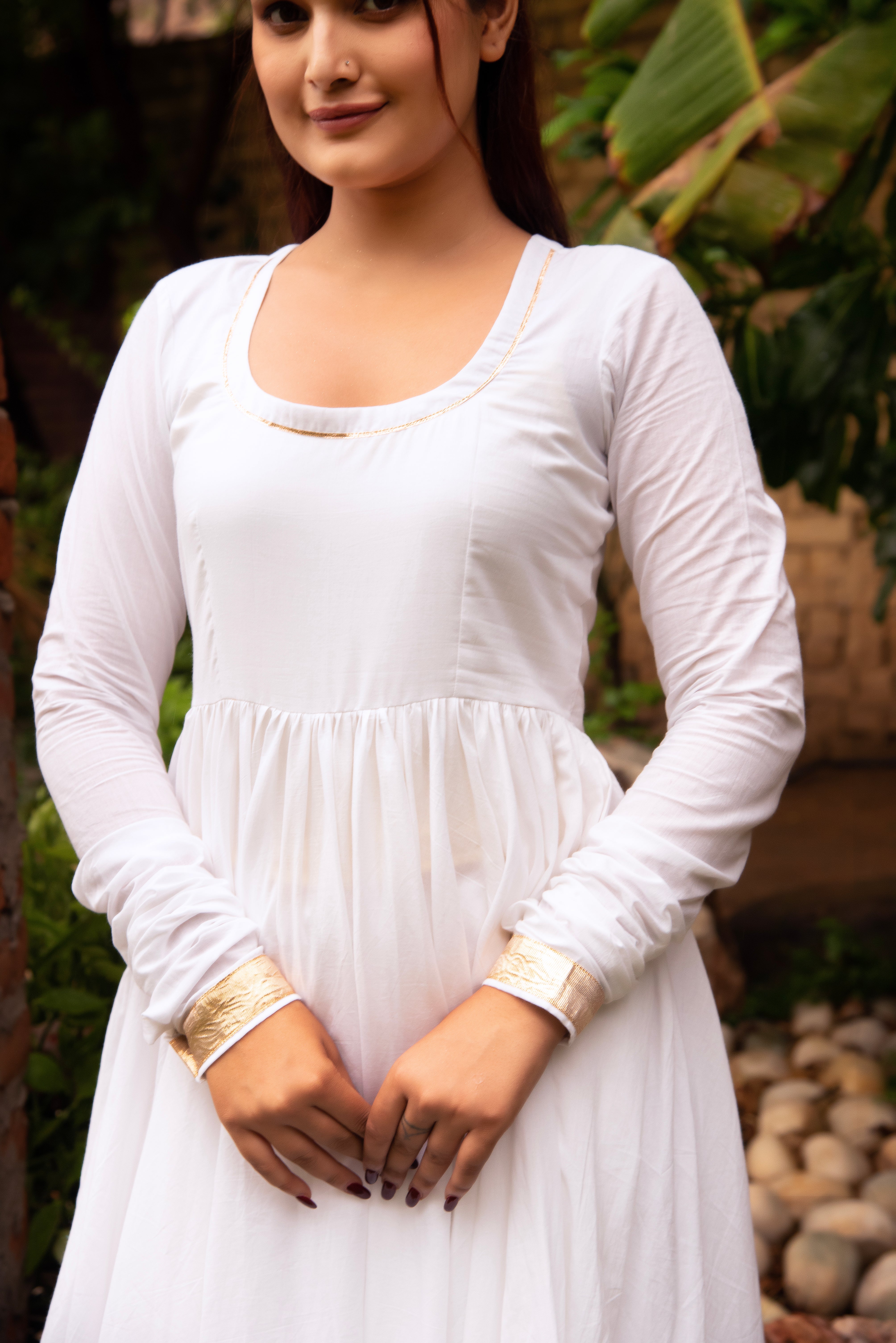 GAURANGI MAHIRA WHITE COTTON ANARKALI SET