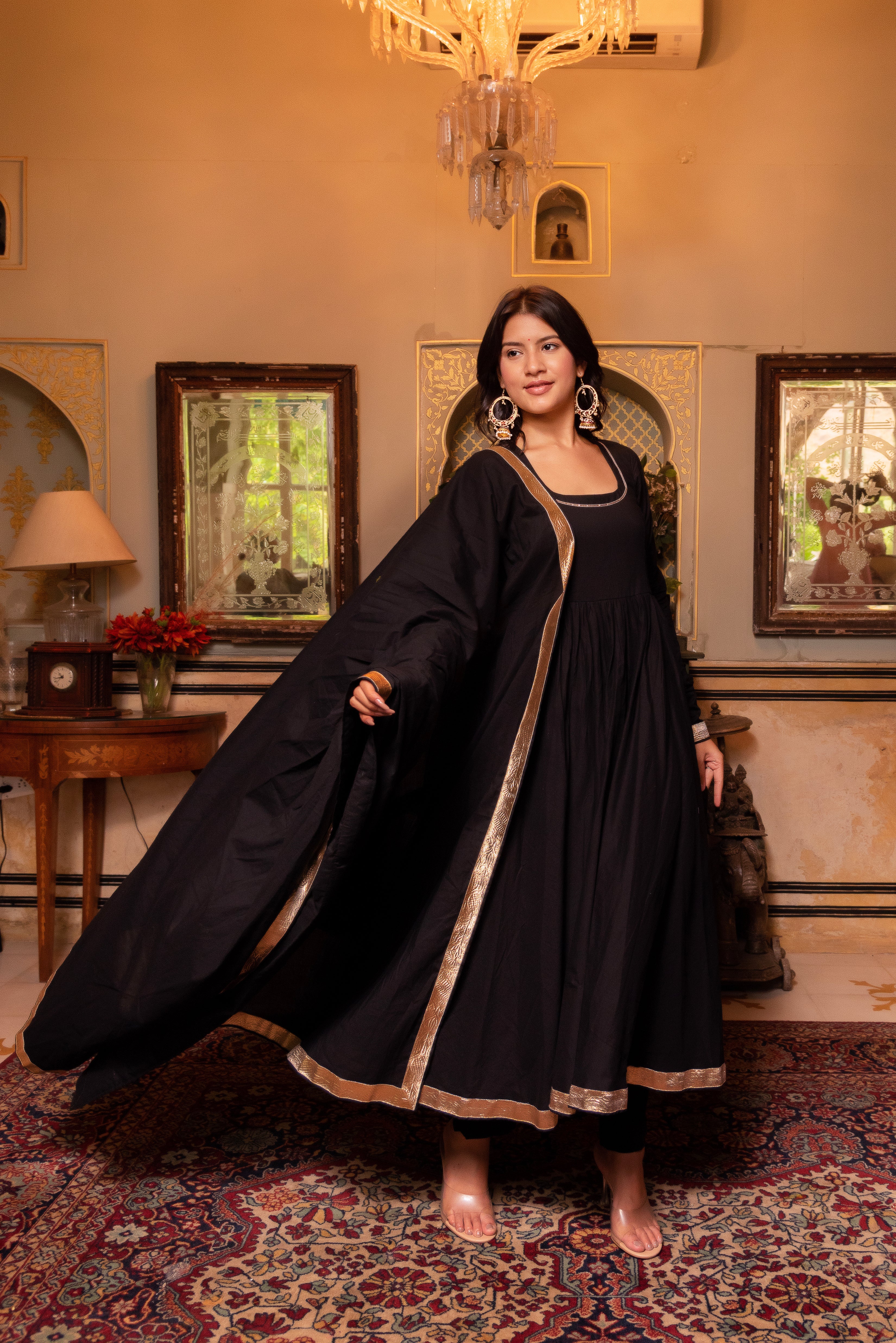 GAURANGI AARYA BLACK COTTON ANARKALI SET