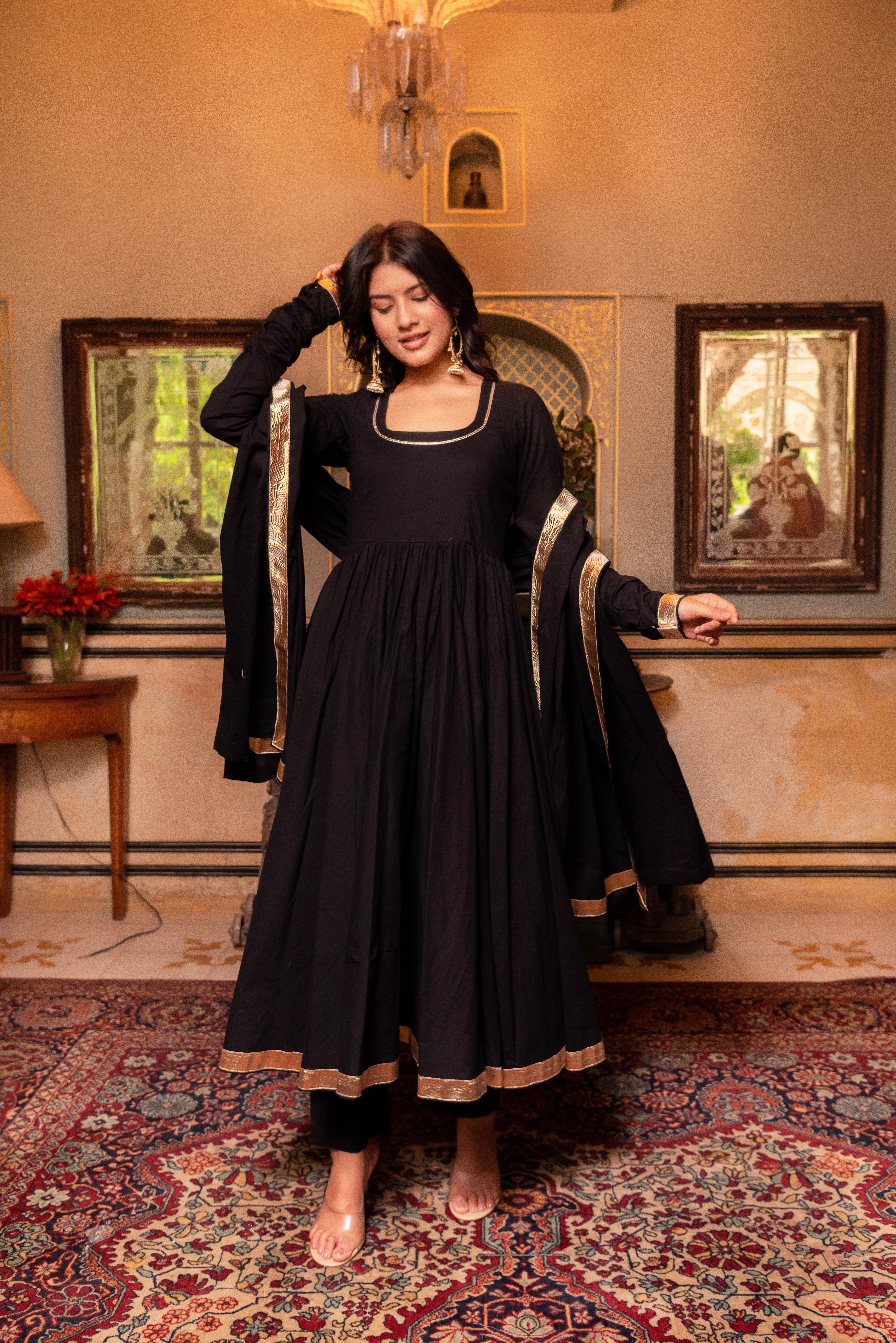 GAURANGI AARYA BLACK COTTON ANARKALI SET