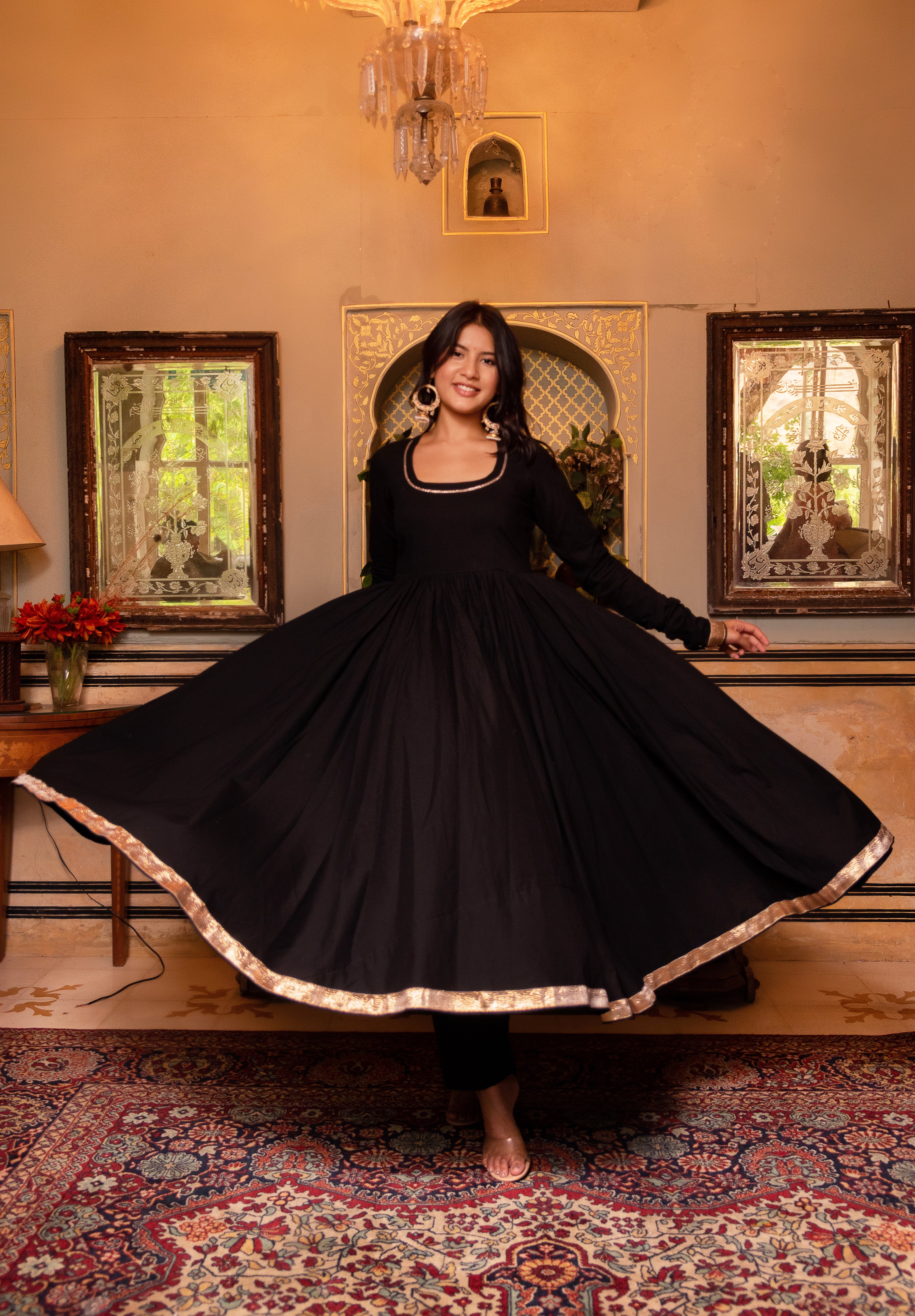 GAURANGI AARYA BLACK COTTON ANARKALI SET