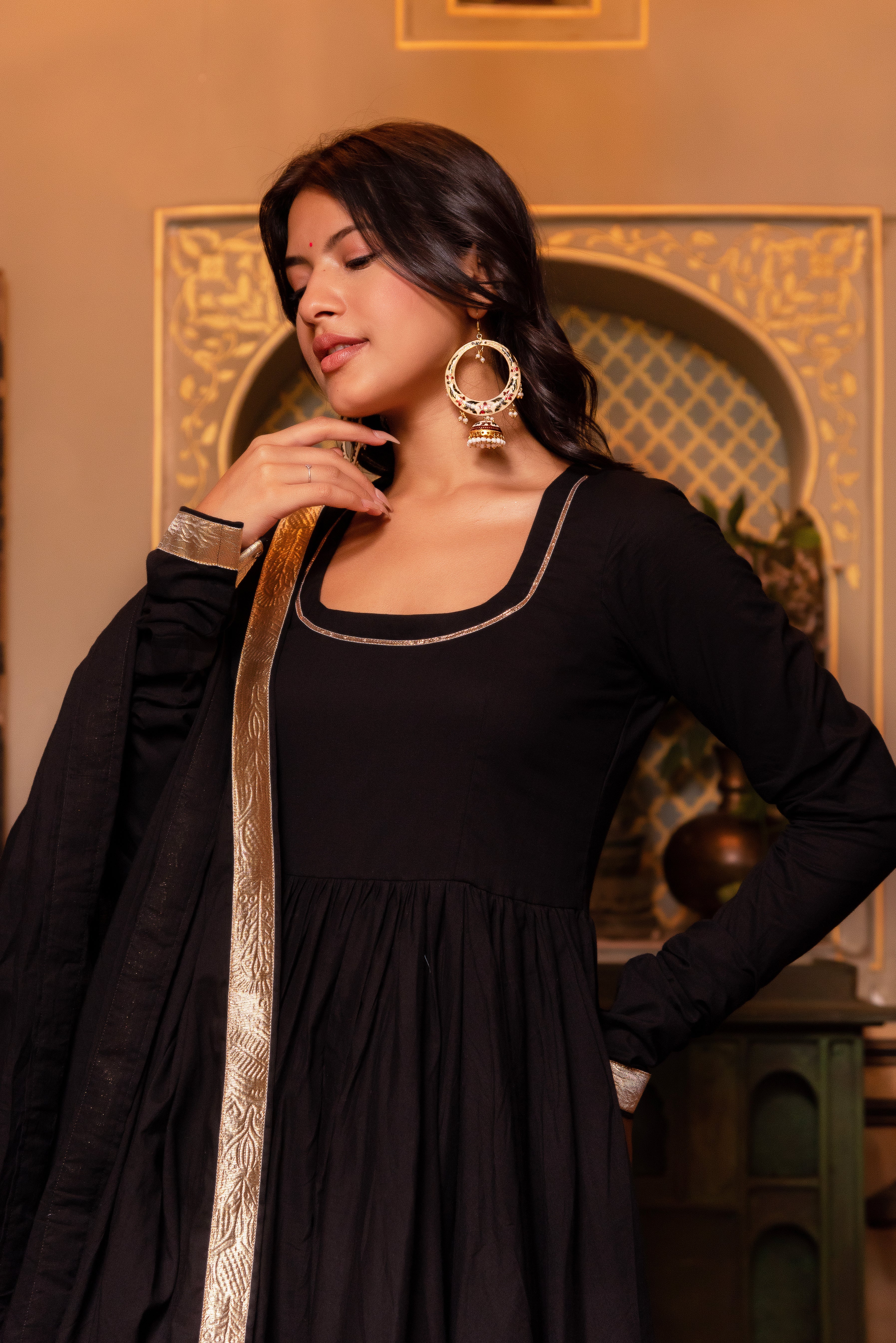 GAURANGI AARYA BLACK COTTON ANARKALI SET