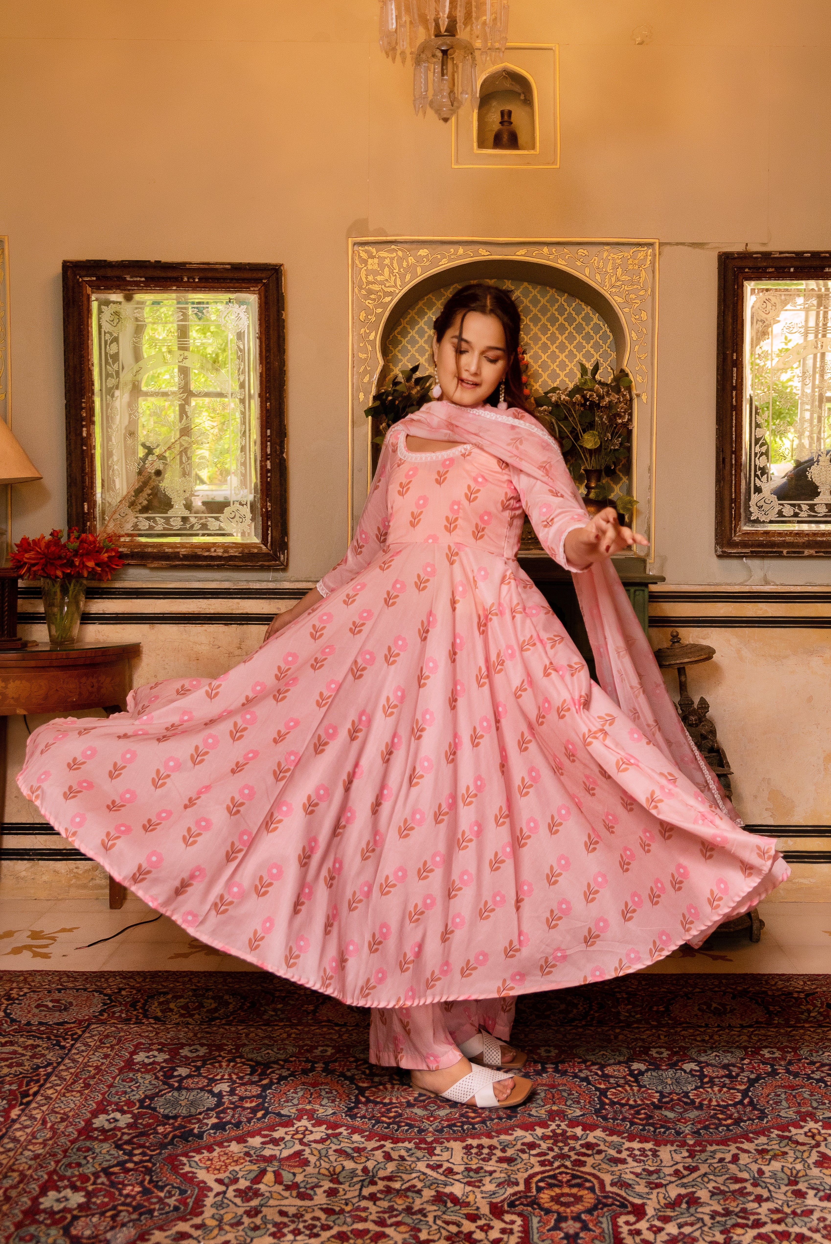 GAURANGI RUTVI MUSLIN PRINTED ANARKALI SET