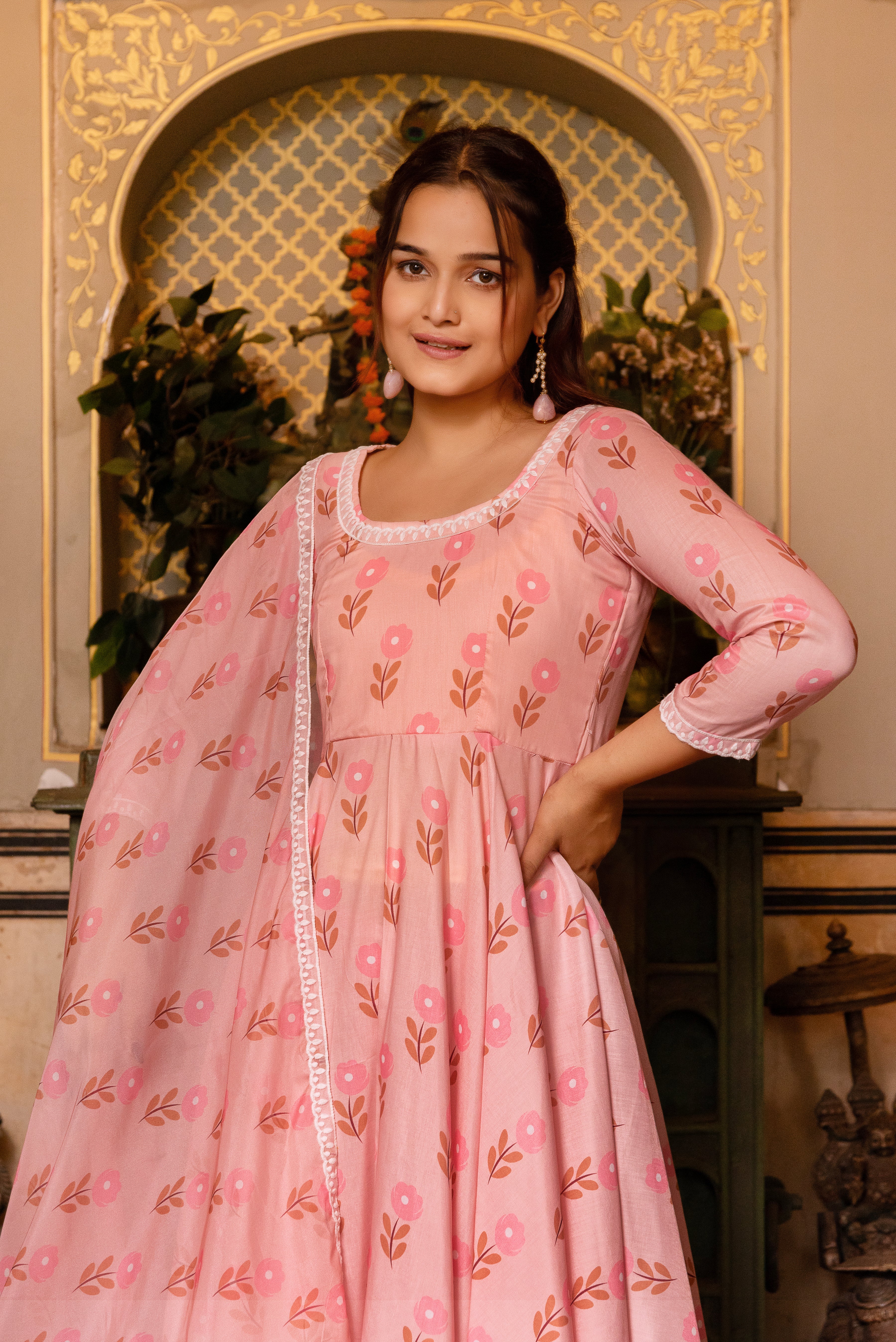 GAURANGI RUTVI MUSLIN PRINTED ANARKALI SET