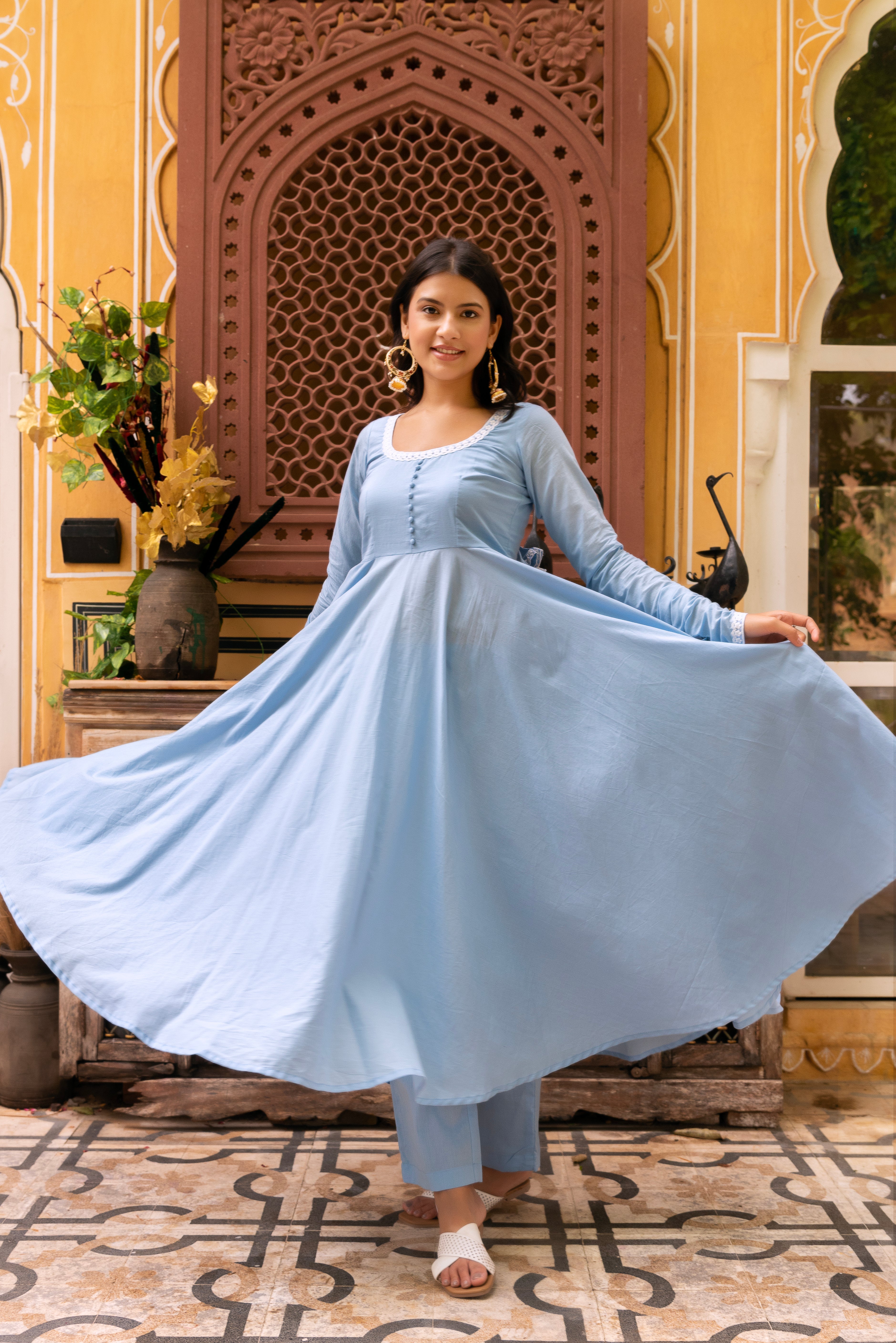 GAURANGI AASMA EMBORIDERY COTTON ANARKALI SET