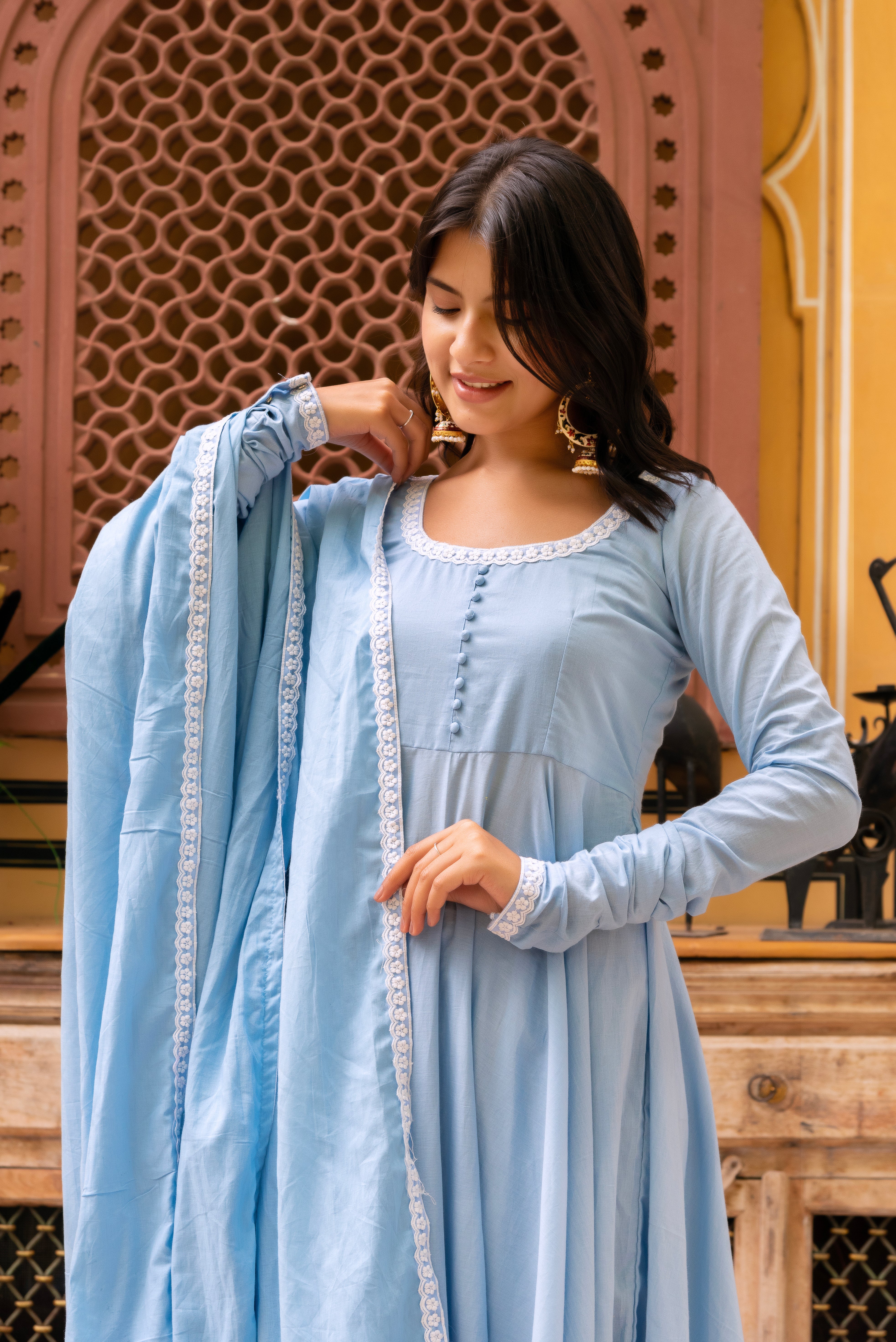 GAURANGI AASMA EMBORIDERY COTTON ANARKALI SET