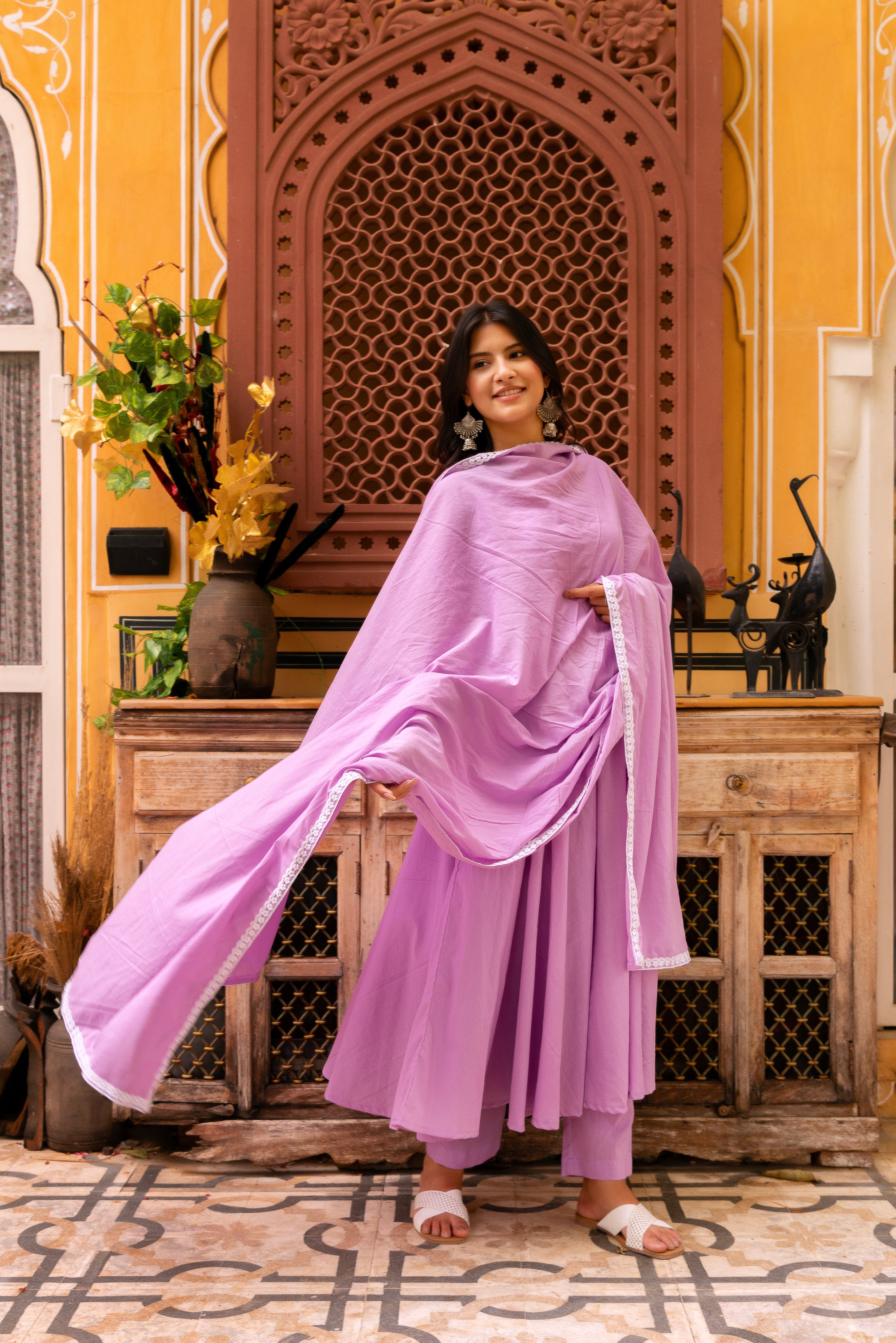 GAURANGI LILAC EMBORIDERY COTTON ANARKALI SET