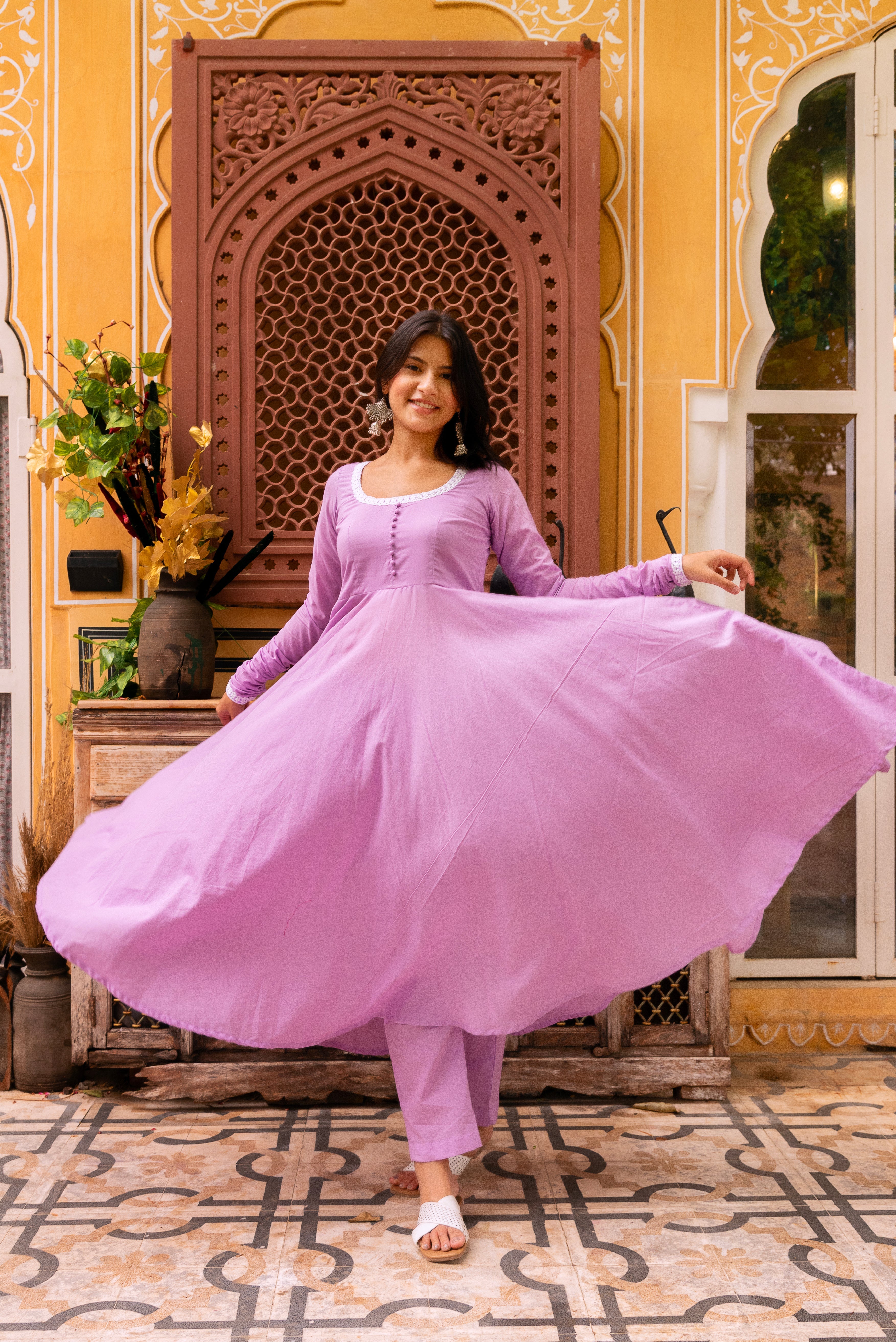 GAURANGI LILAC EMBORIDERY COTTON ANARKALI SET