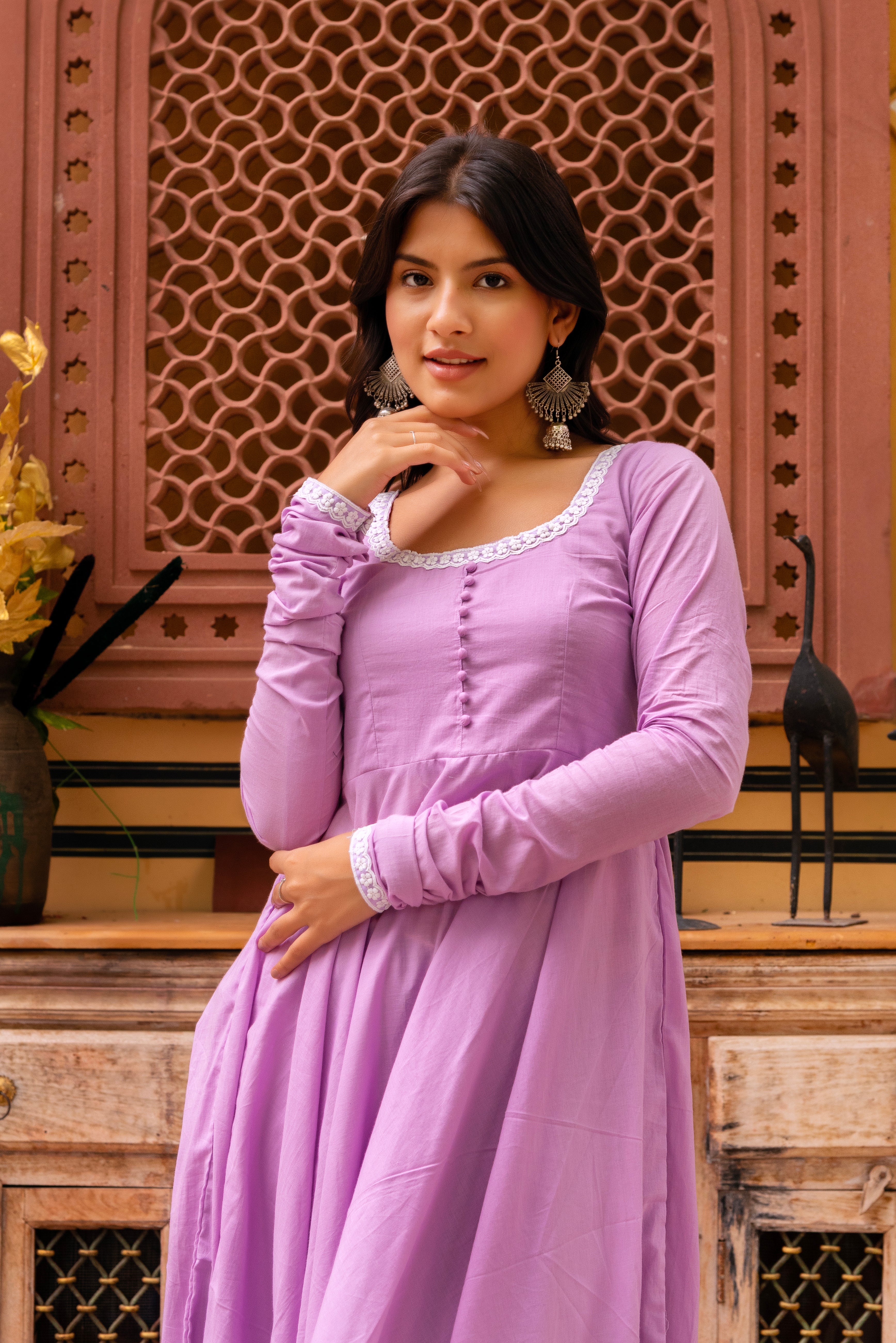 GAURANGI LILAC EMBORIDERY COTTON ANARKALI SET