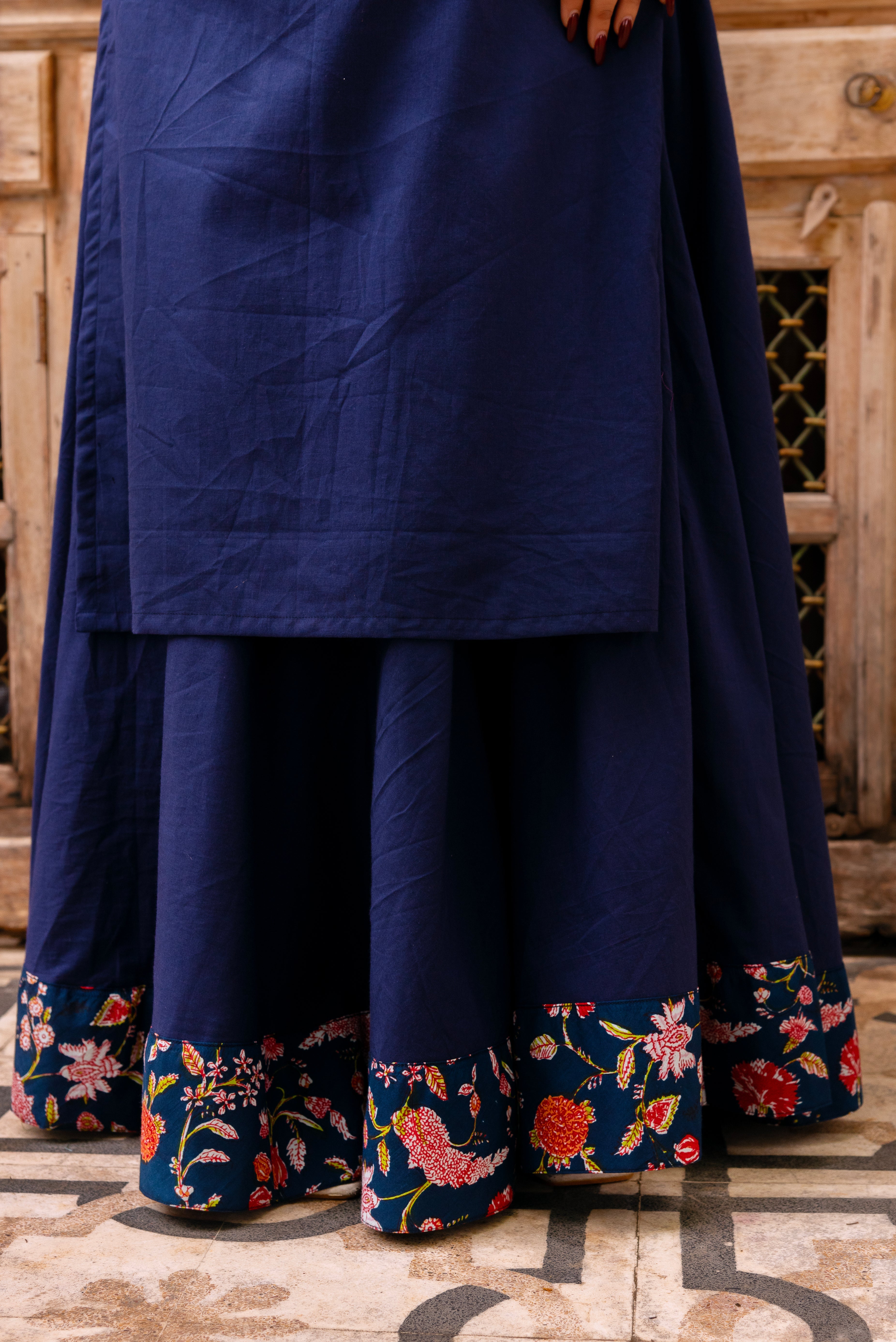 GAURANGI ROOP BLUE COTTON KURTA SKIRT SET