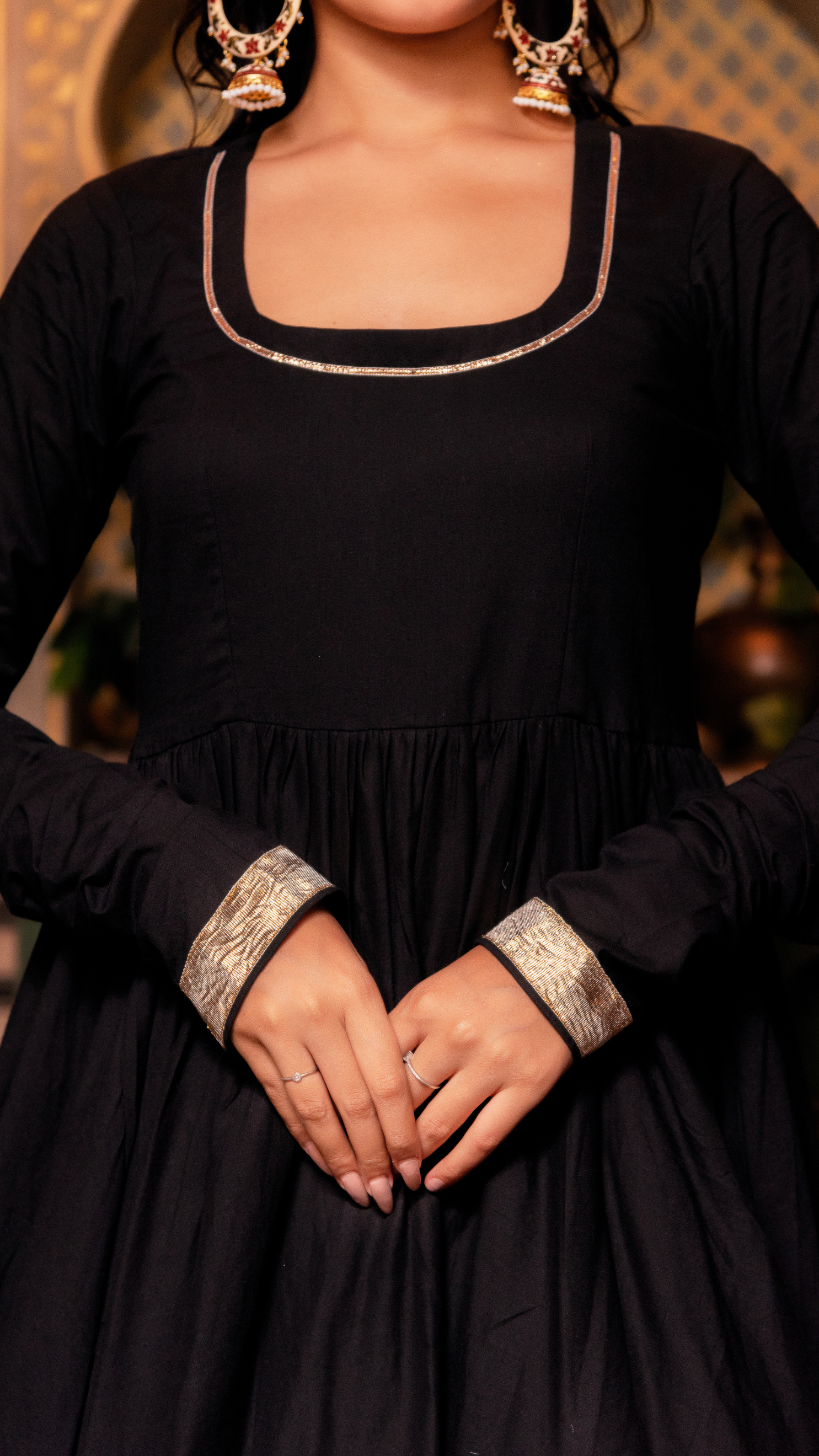 GAURANGI AARYA BLACK COTTON ANARKALI SET